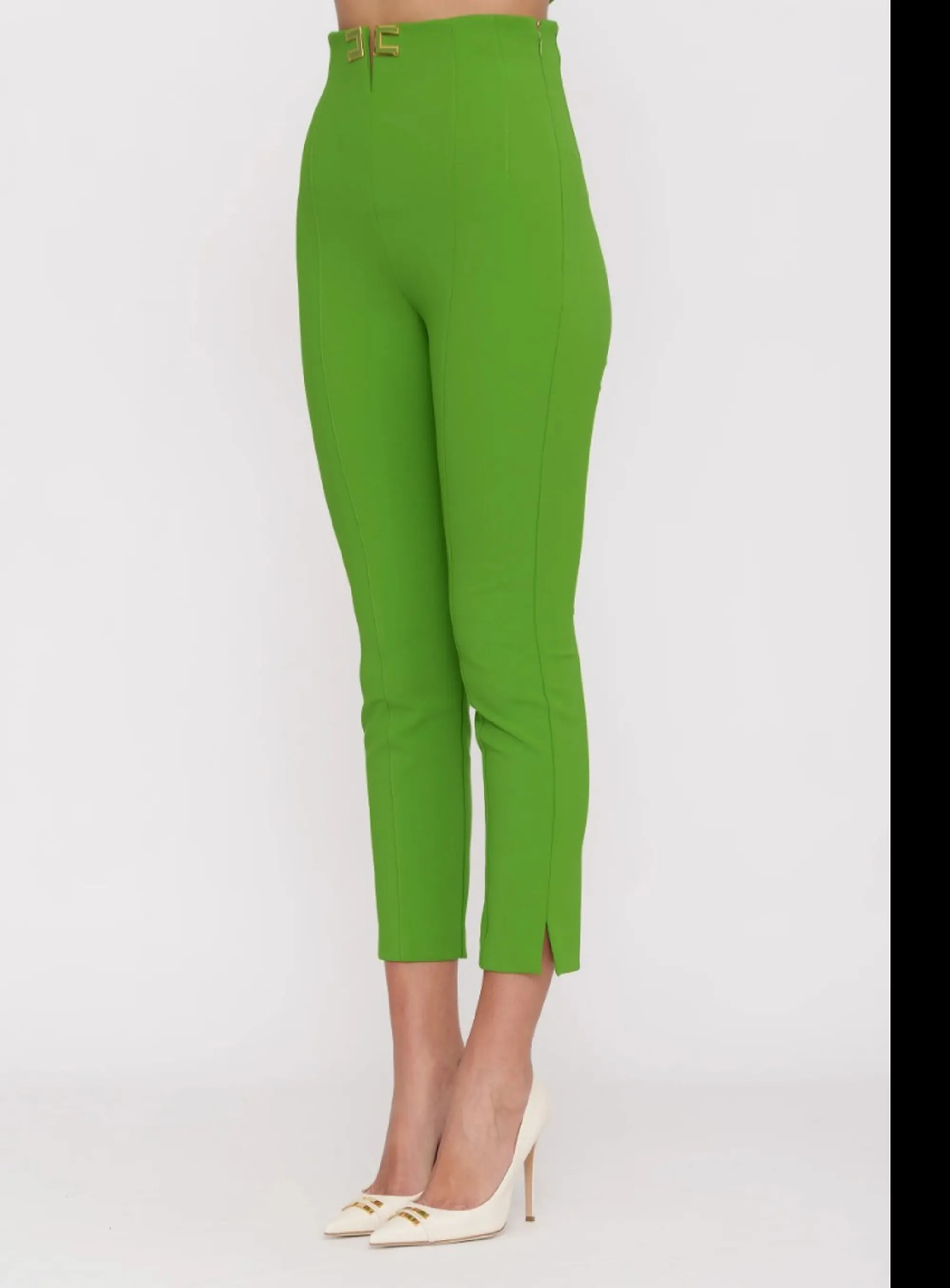 Elisabetta Franchi B'Double Stretch Crepe Trousers With Logo Details' Green Pa16361E2 172424