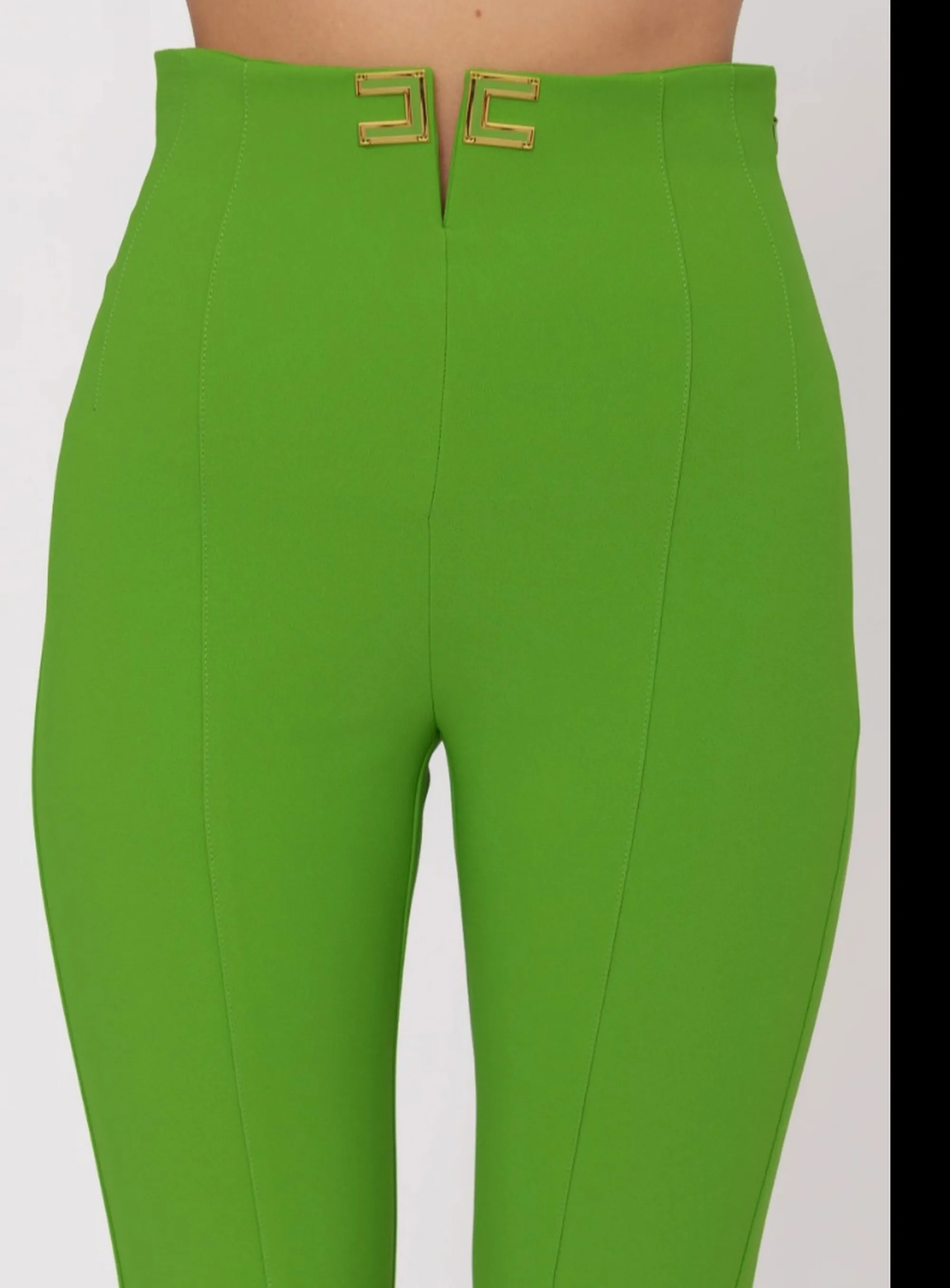 Elisabetta Franchi B'Double Stretch Crepe Trousers With Logo Details' Green Pa16361E2 172425