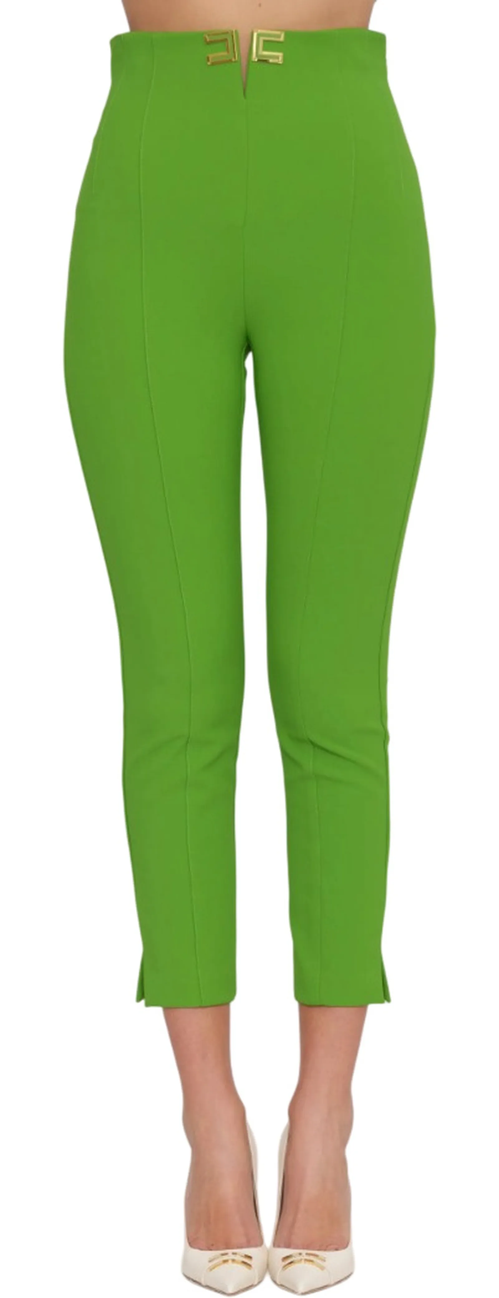 Elisabetta Franchi Pantalone In Doppio Crepe Stretch Con Dettagli Logo Verde Pa16361E2 178033