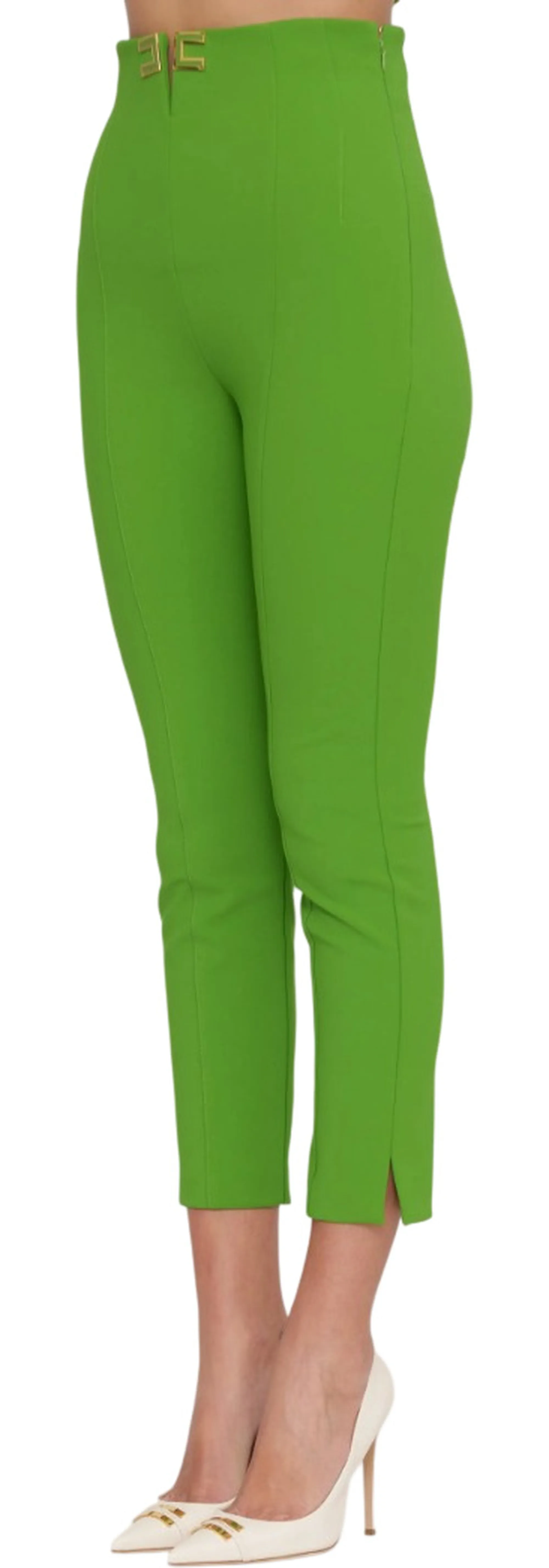 Elisabetta Franchi B'Double Stretch Crepe Trousers With Logo Details' Green Pa16361E2 178034