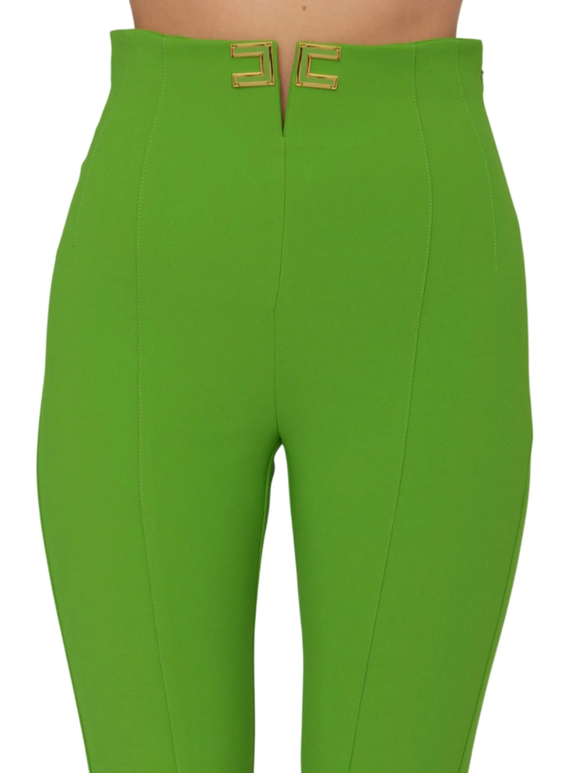 Elisabetta Franchi B'Double Stretch Crepe Trousers With Logo Details' Green Pa16361E2 178036