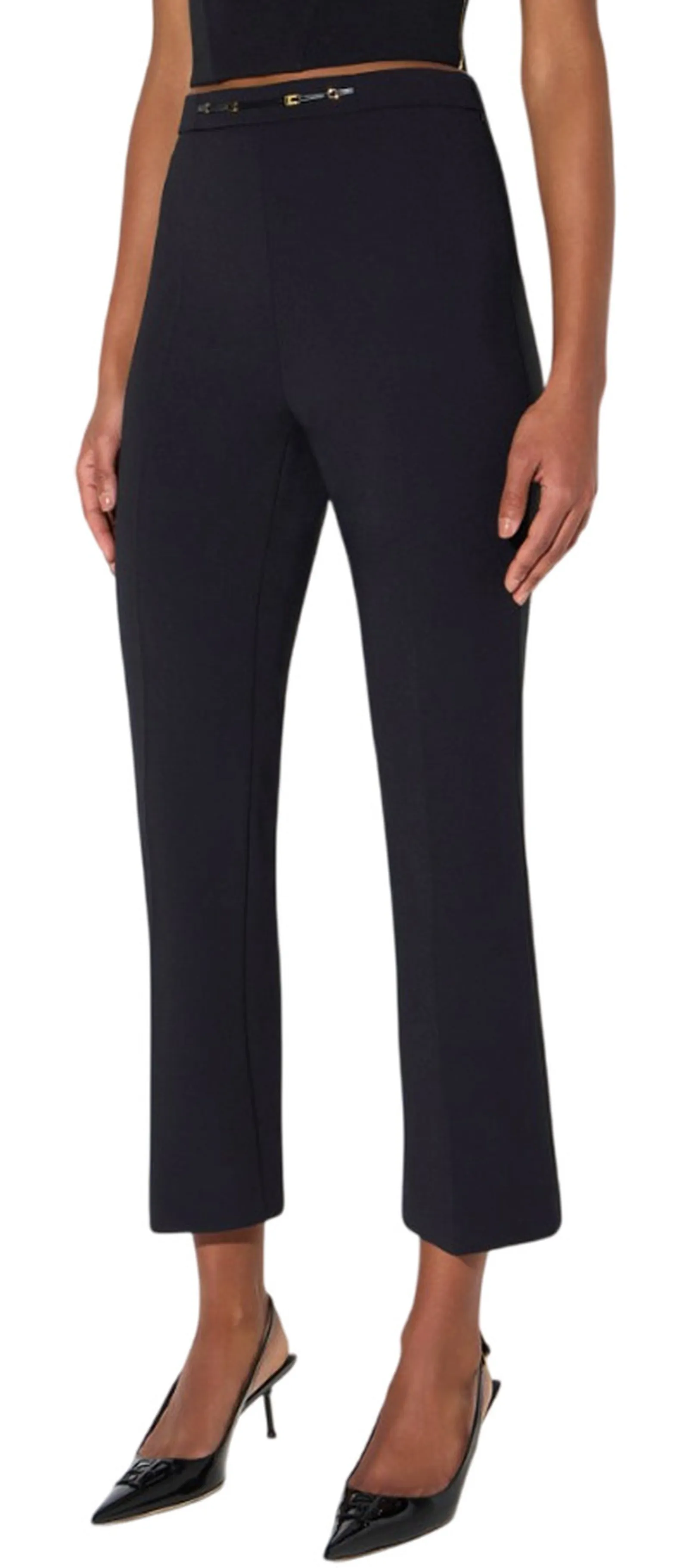 Elisabetta Franchi Pantalone In Doppio Crepe Stretch Con Dettaglio Gioiello Nero Pa19866E2 185012