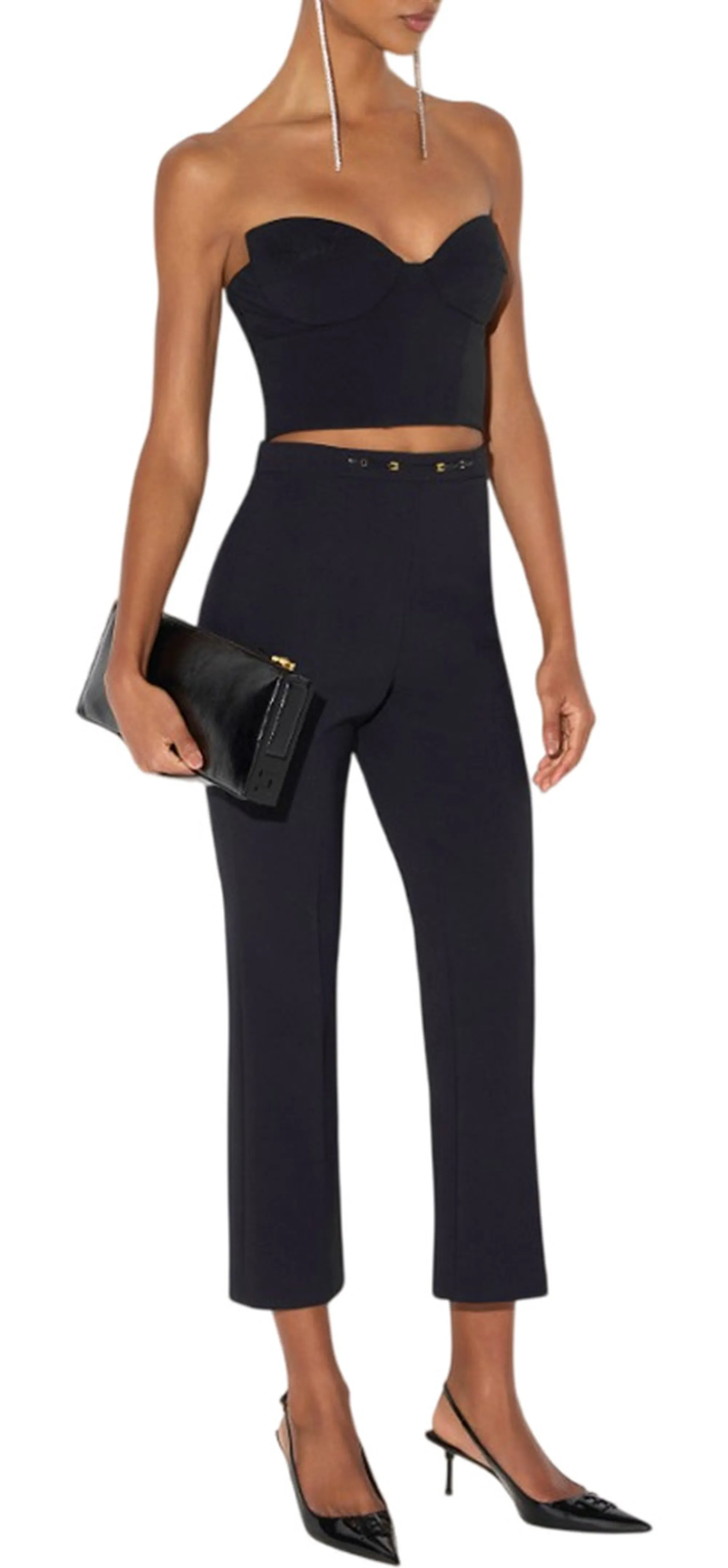 Elisabetta Franchi Pantalone In Doppio Crepe Stretch Con Dettaglio Gioiello Nero Pa19866E2 185013