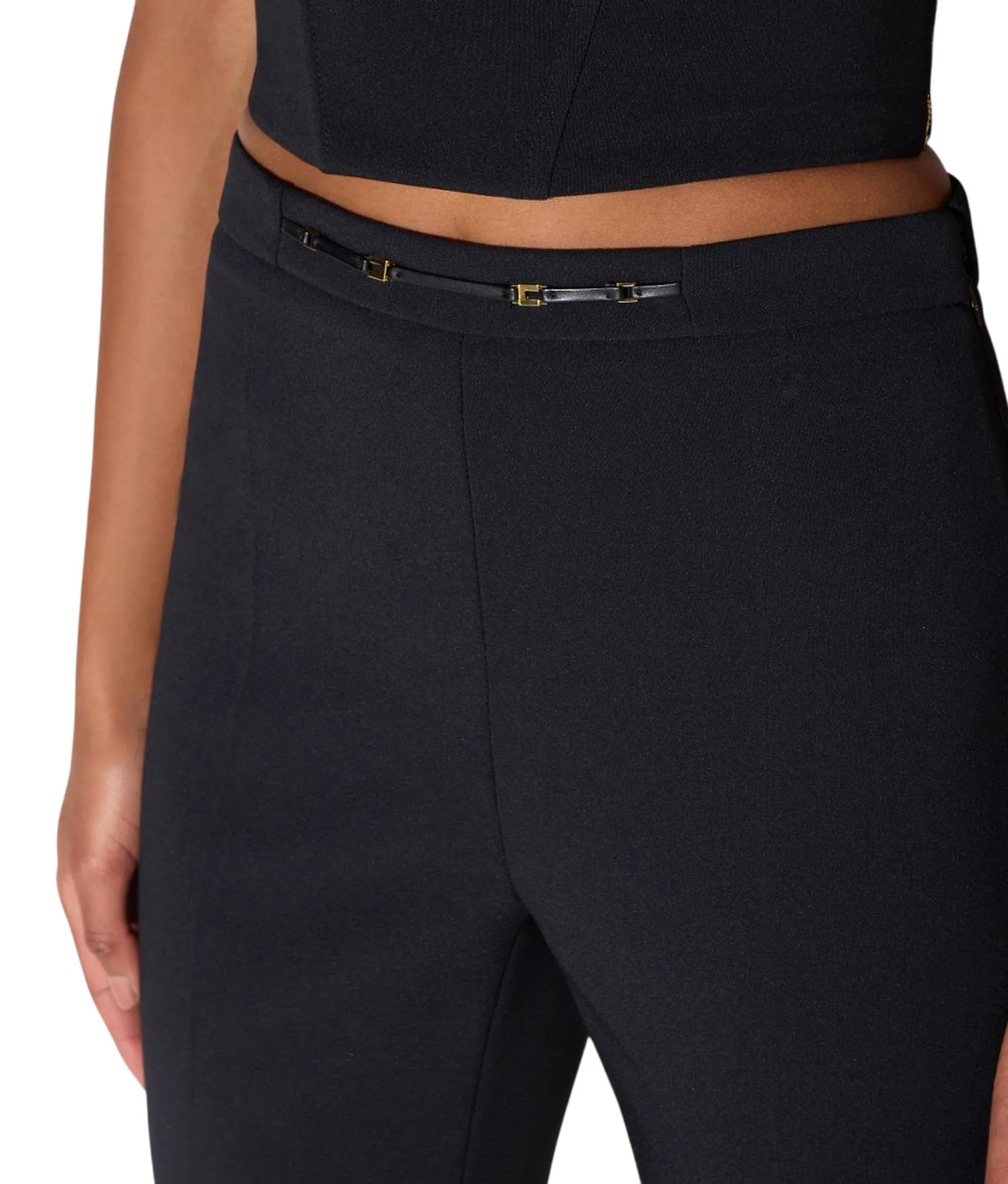 Elisabetta Franchi Pantalone In Doppio Crepe Stretch Con Dettaglio Gioiello Nero Pa19866E2 185014