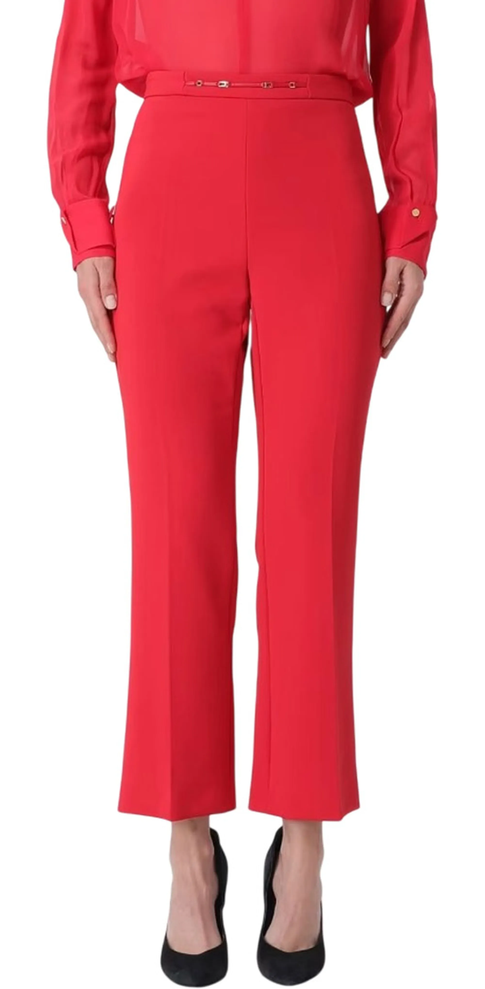 Elisabetta Franchi Pantalone In Doppio Crepe Stretch Con Dettaglio Gioiello Rosso Pa19866E2 185016