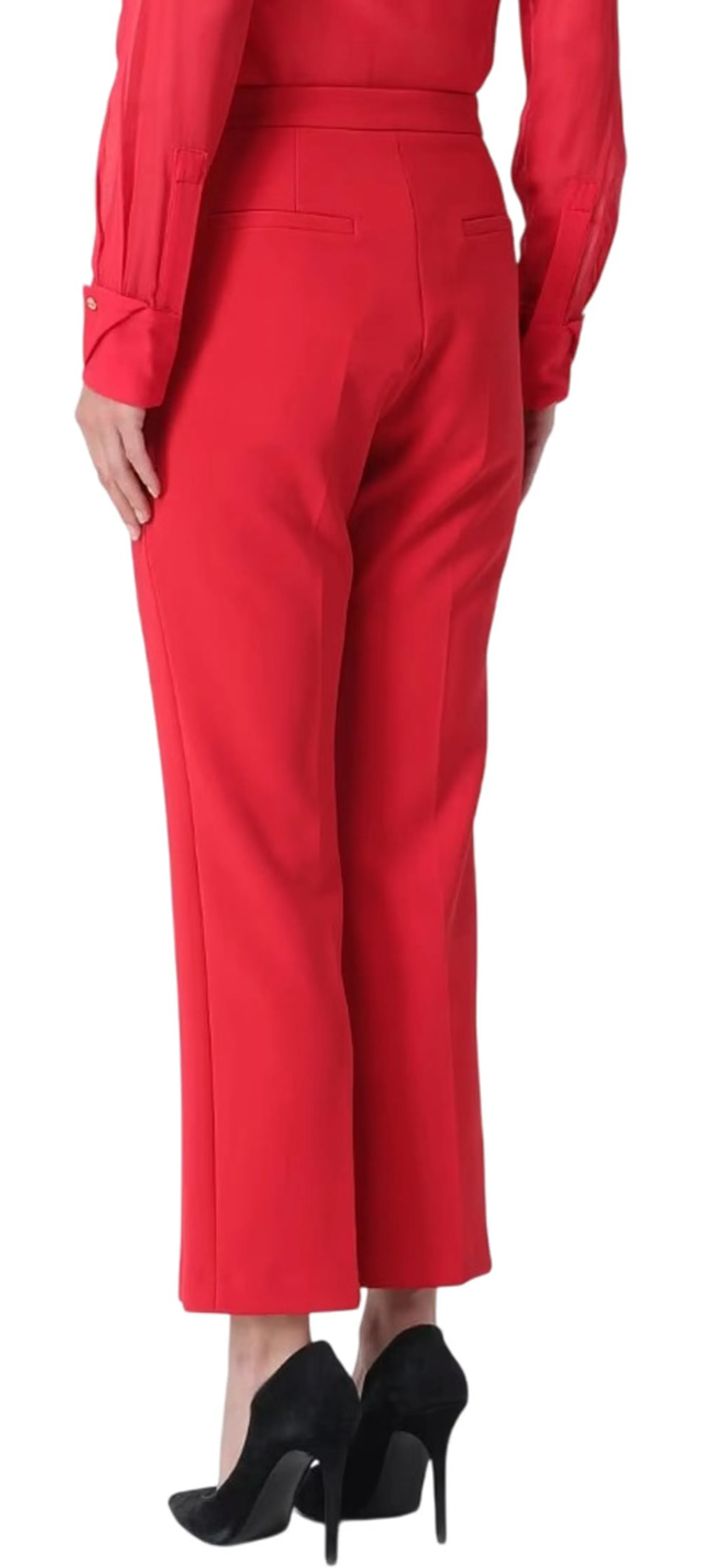 Elisabetta Franchi Pantalone In Doppio Crepe Stretch Con Dettaglio Gioiello Rosso Pa19866E2 185017