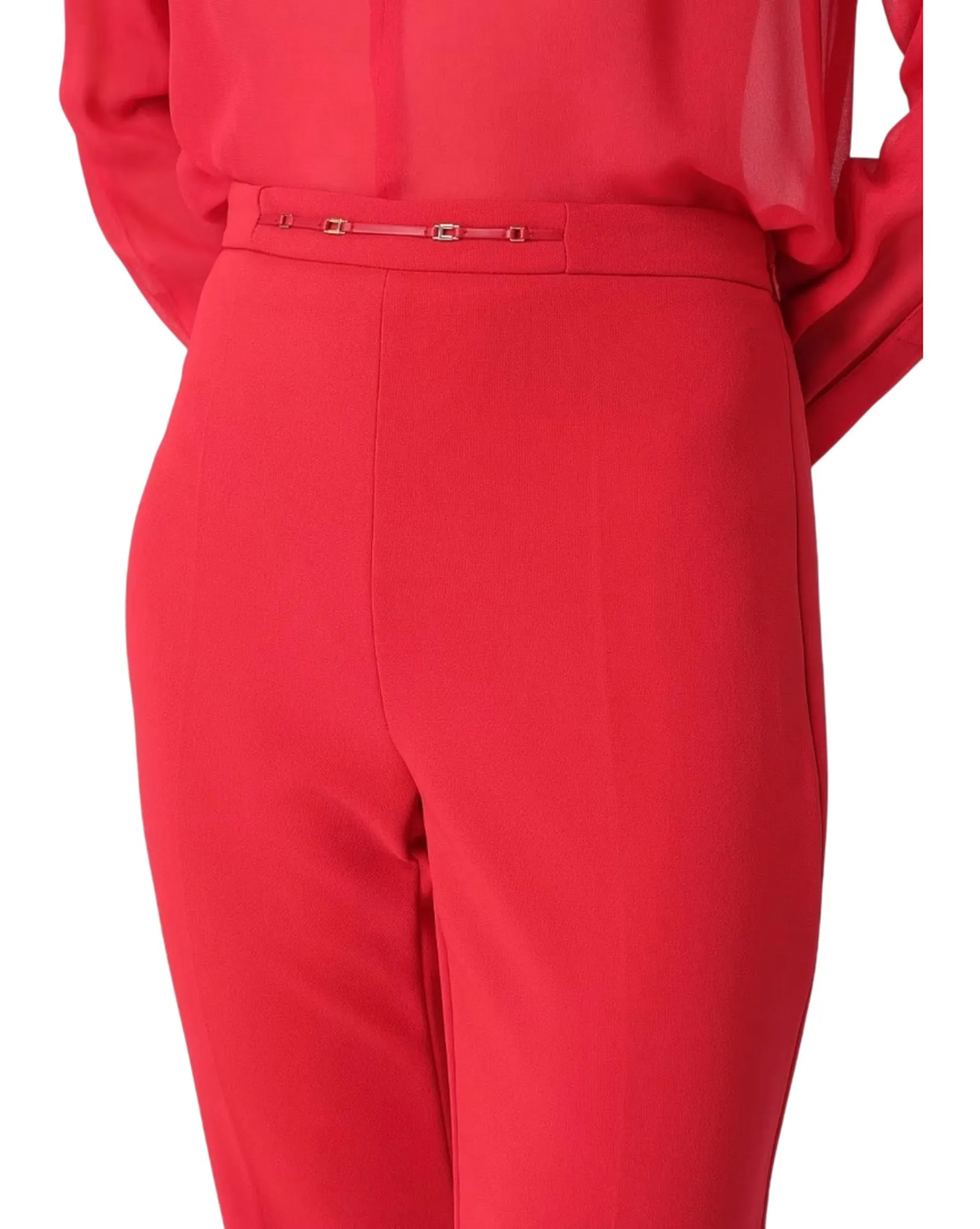 Elisabetta Franchi Pantalone In Doppio Crepe Stretch Con Dettaglio Gioiello Rosso Pa19866E2 185018