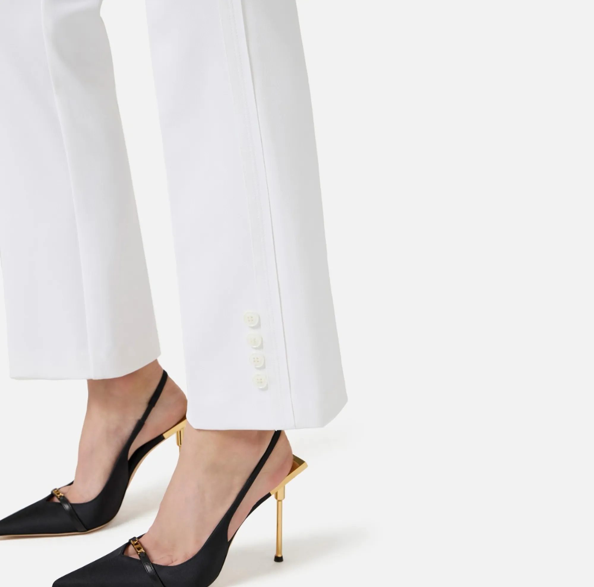 Elisabetta Franchi B'Double Stretch Crepe Trousers With Charm Logo' Ivory Pa16861E2 172435