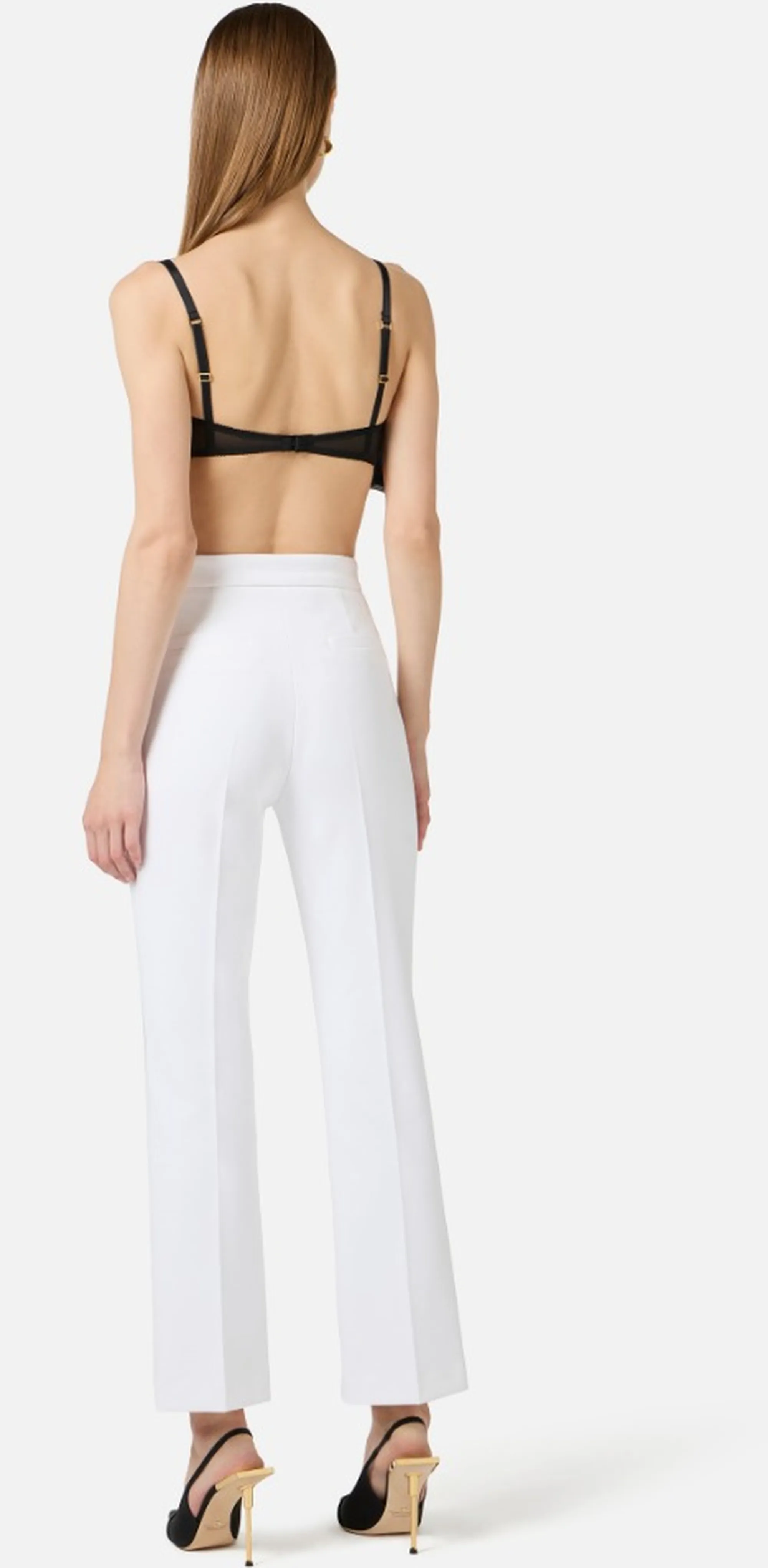 Elisabetta Franchi B'Double Stretch Crepe Trousers With Charm Logo' Ivory Pa16861E2 172436