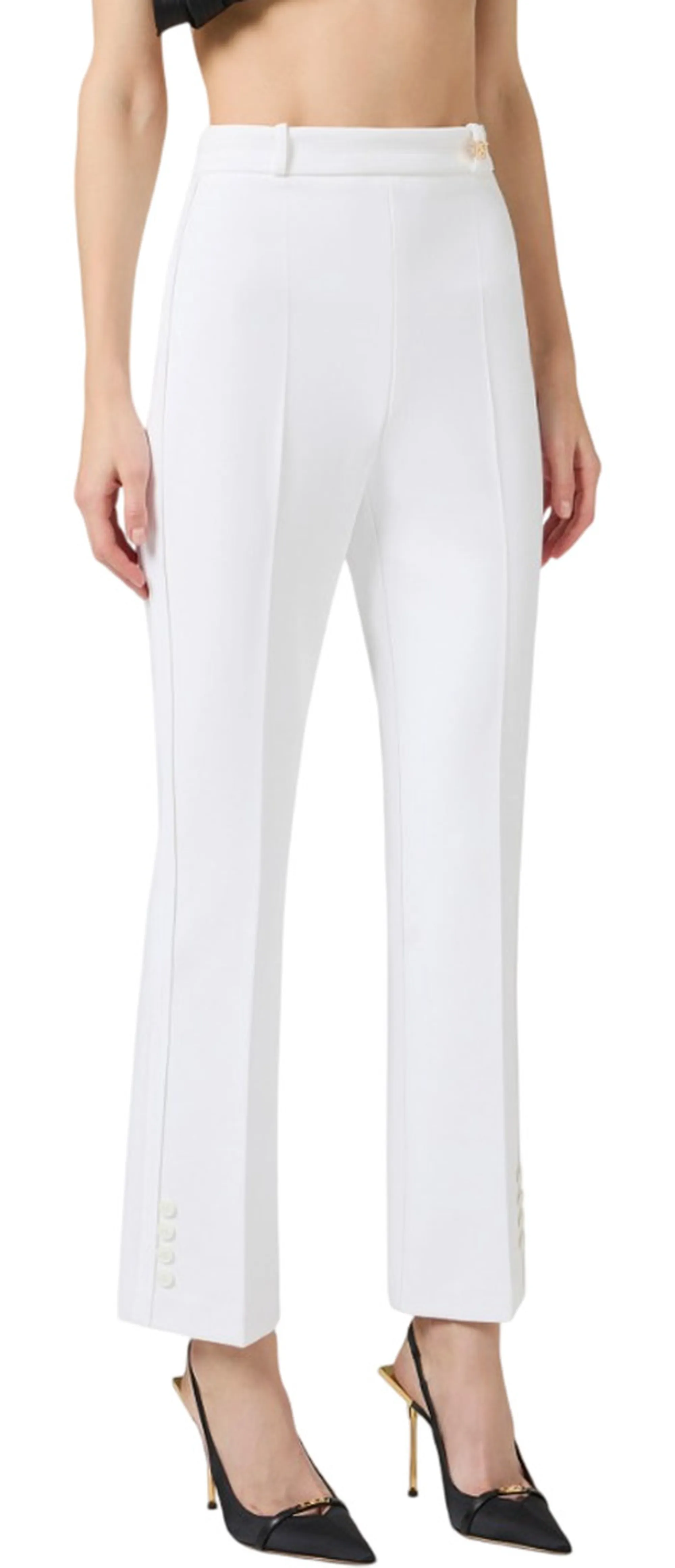 Elisabetta Franchi B'Double Stretch Crepe Trousers With Charm Logo' Ivory Pa16861E2 177873