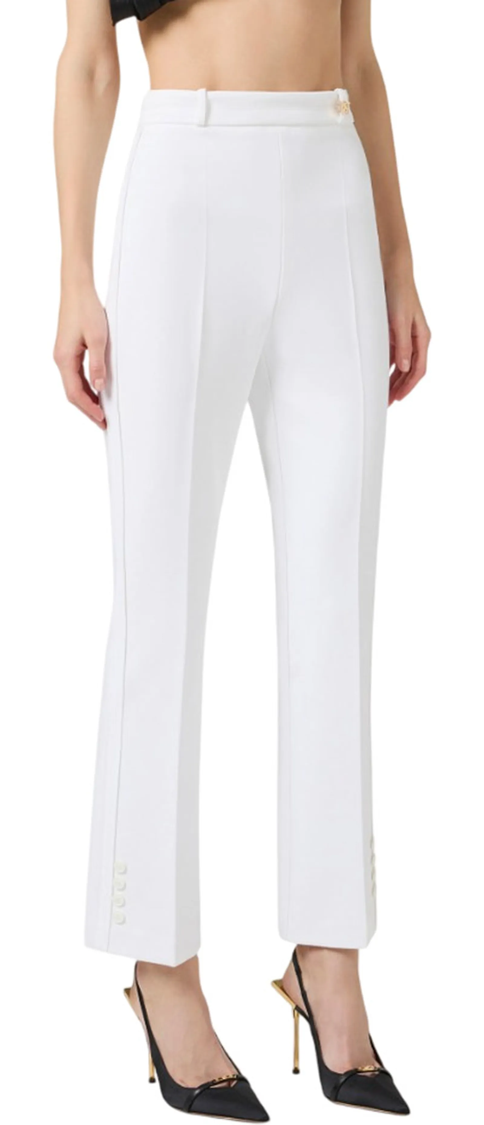 Elisabetta Franchi Pantalone In Doppio Crepe Stretch Con Logo Charm Avorio Pa16861E2 177873