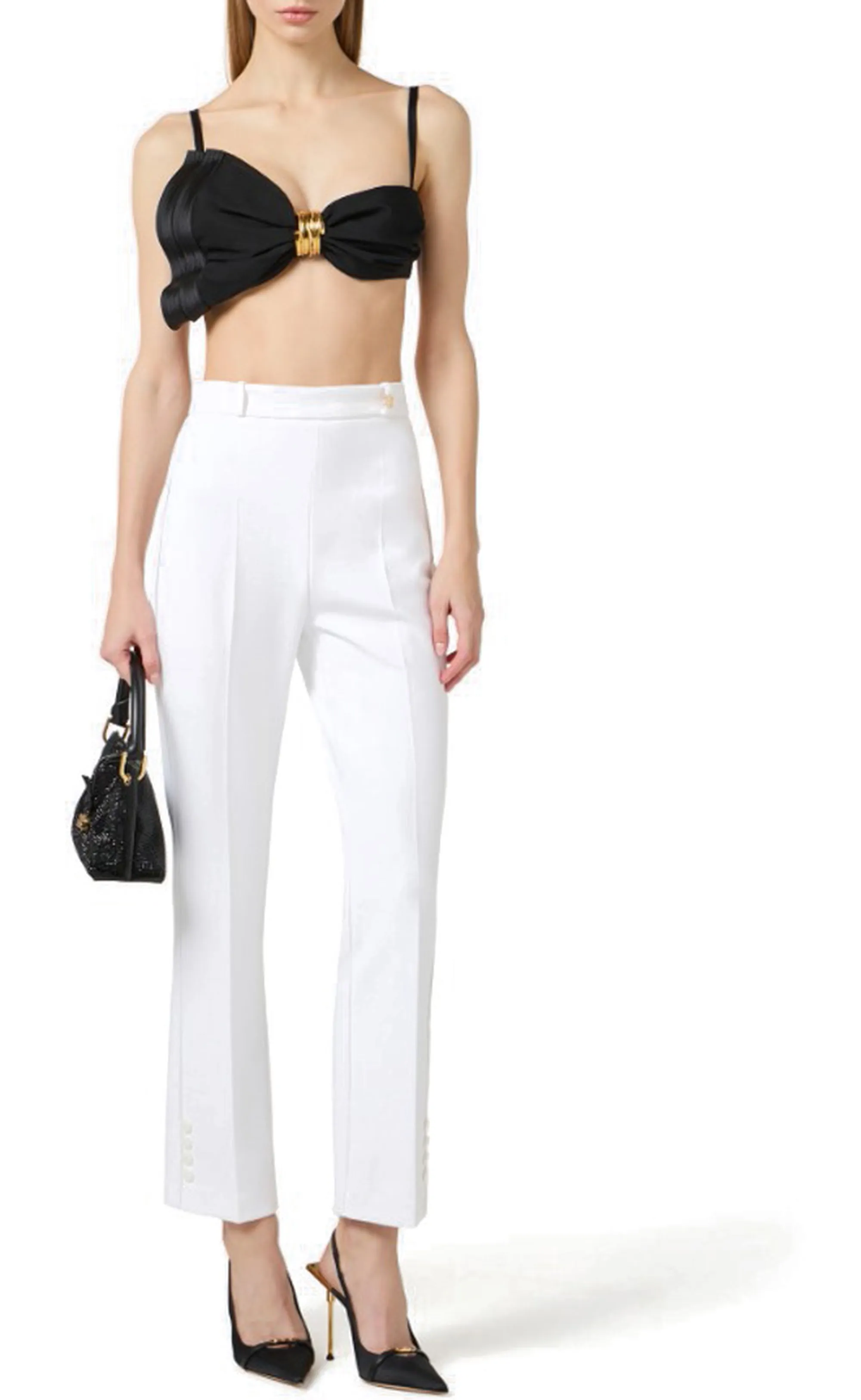Elisabetta Franchi B'Double Stretch Crepe Trousers With Charm Logo' Ivory Pa16861E2 177875