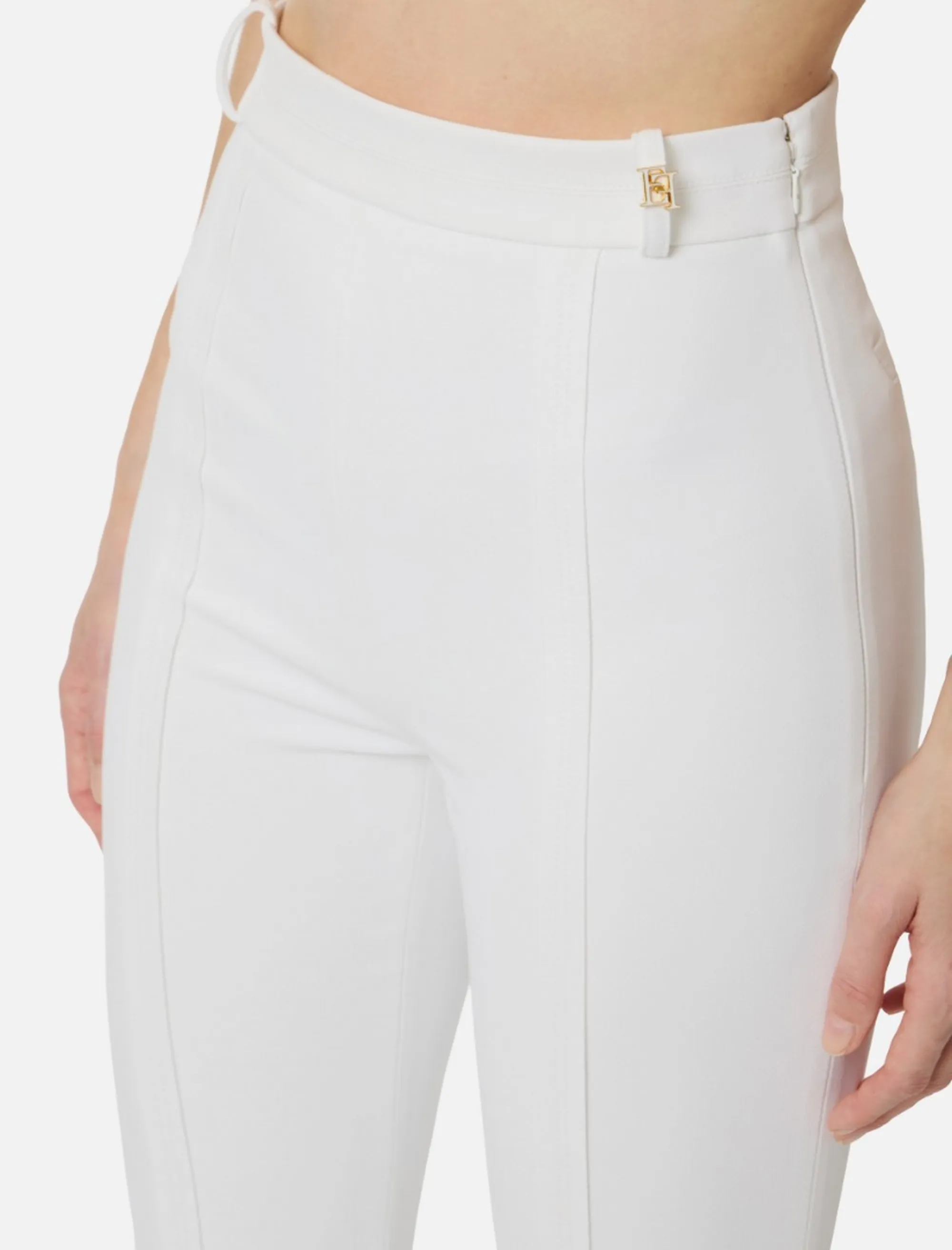 Elisabetta Franchi B'Double Stretch Crepe Trousers With Charm Logo' Ivory Pa16961E2 172002