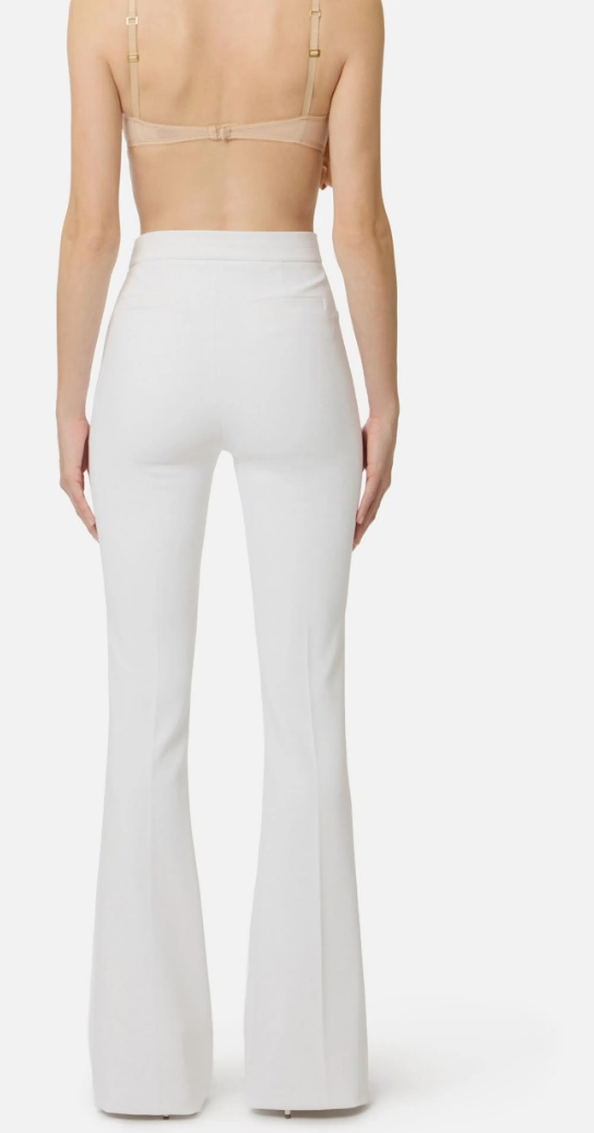 Elisabetta Franchi B'Double Stretch Crepe Trousers With Charm Logo' Ivory Pa16961E2 172003