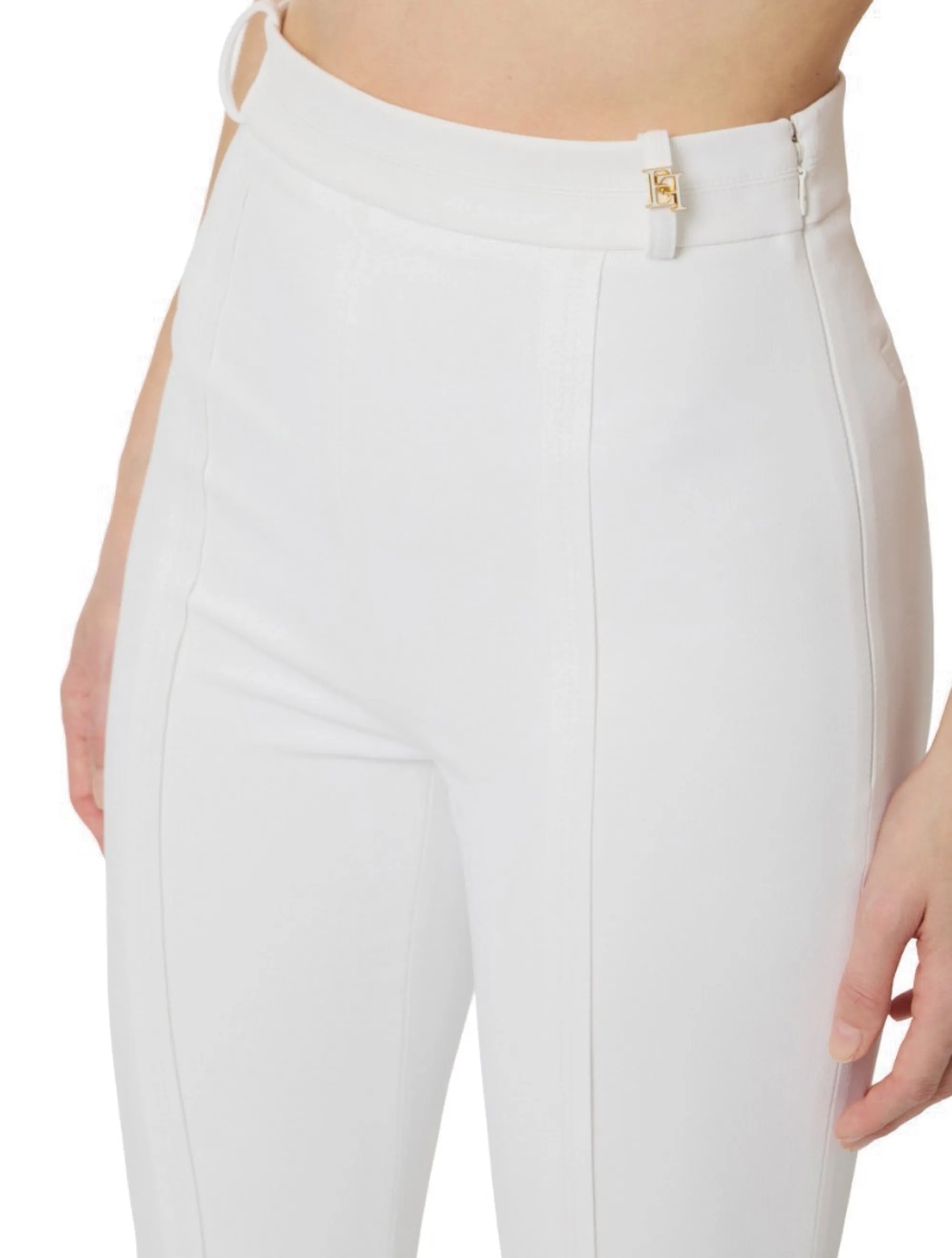 Elisabetta Franchi B'Double Stretch Crepe Trousers With Charm Logo' Ivory Pa16961E2 177837