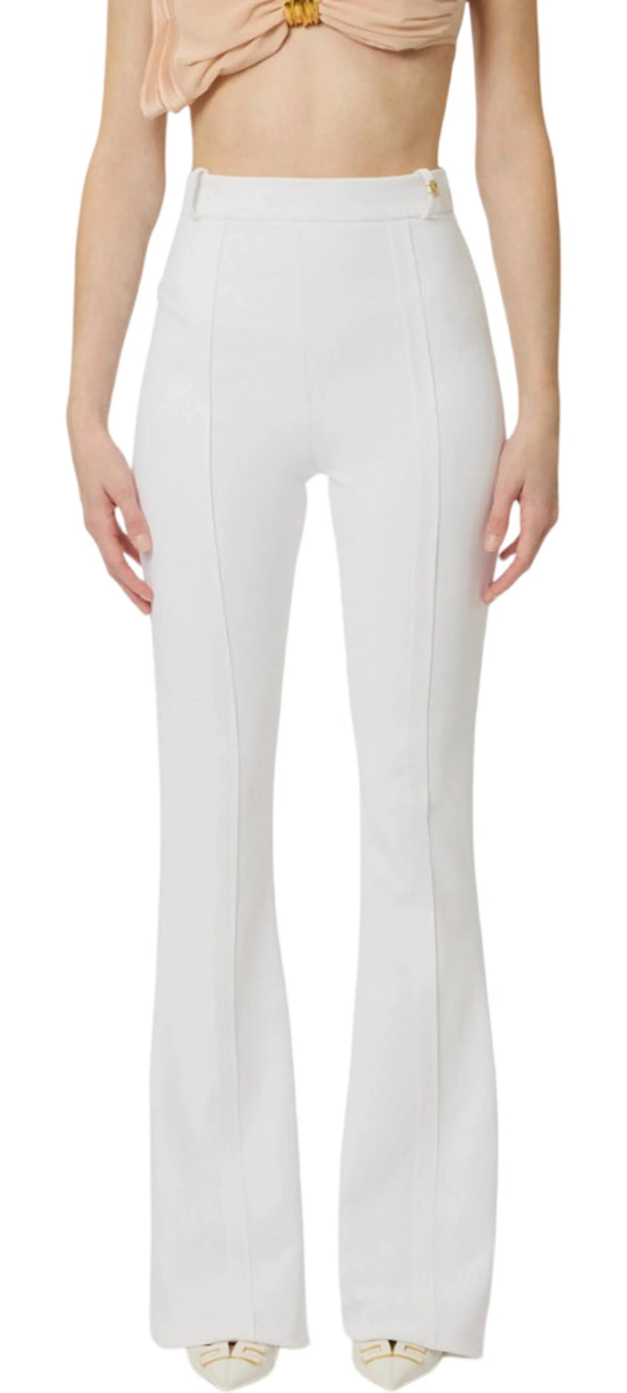 Elisabetta Franchi B'Double Stretch Crepe Trousers With Charm Logo' Ivory Pa16961E2 177838