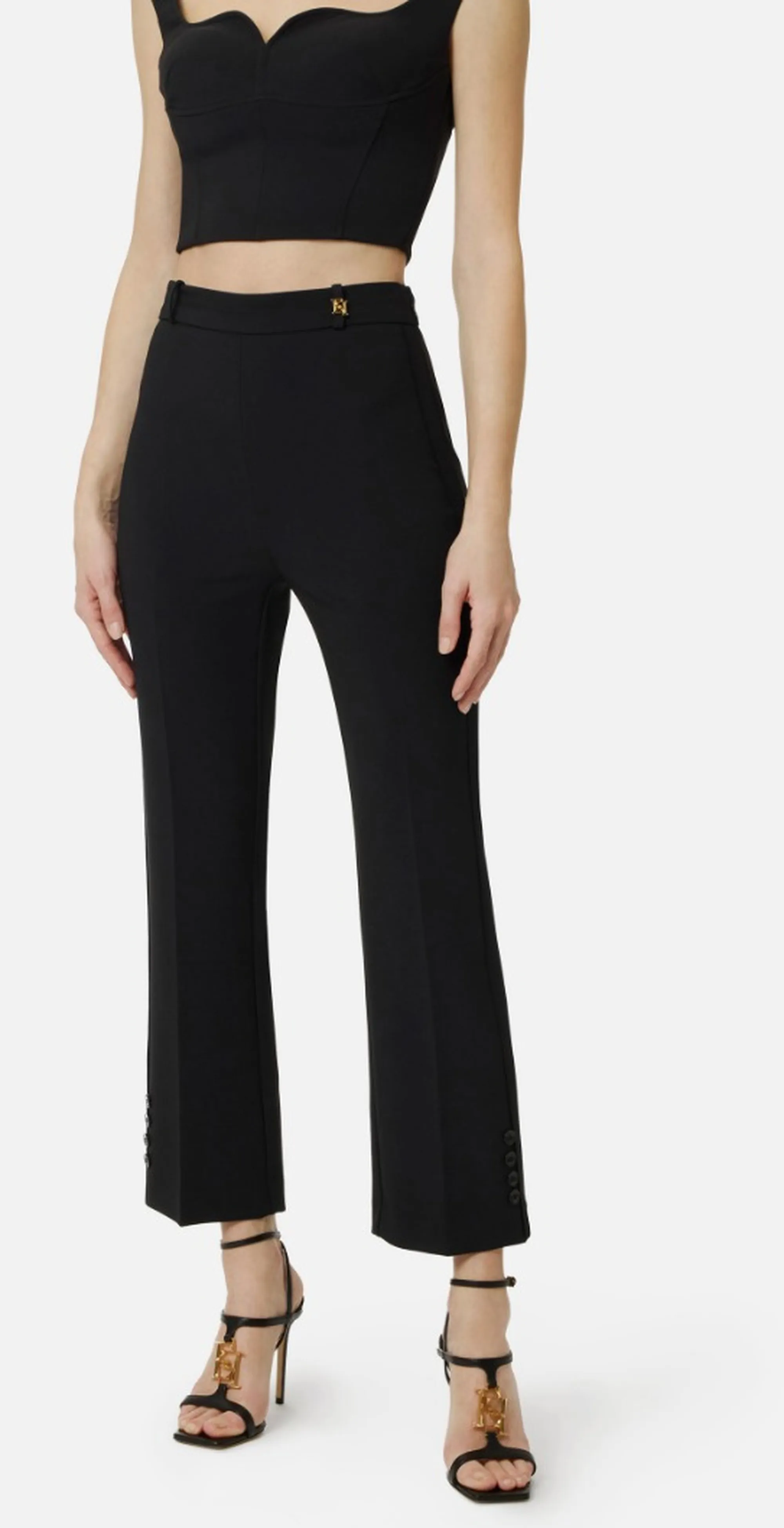 Elisabetta Franchi B'Double Stretch Crepe Trousers With Charm Logo' Black Pa16861E2 172429