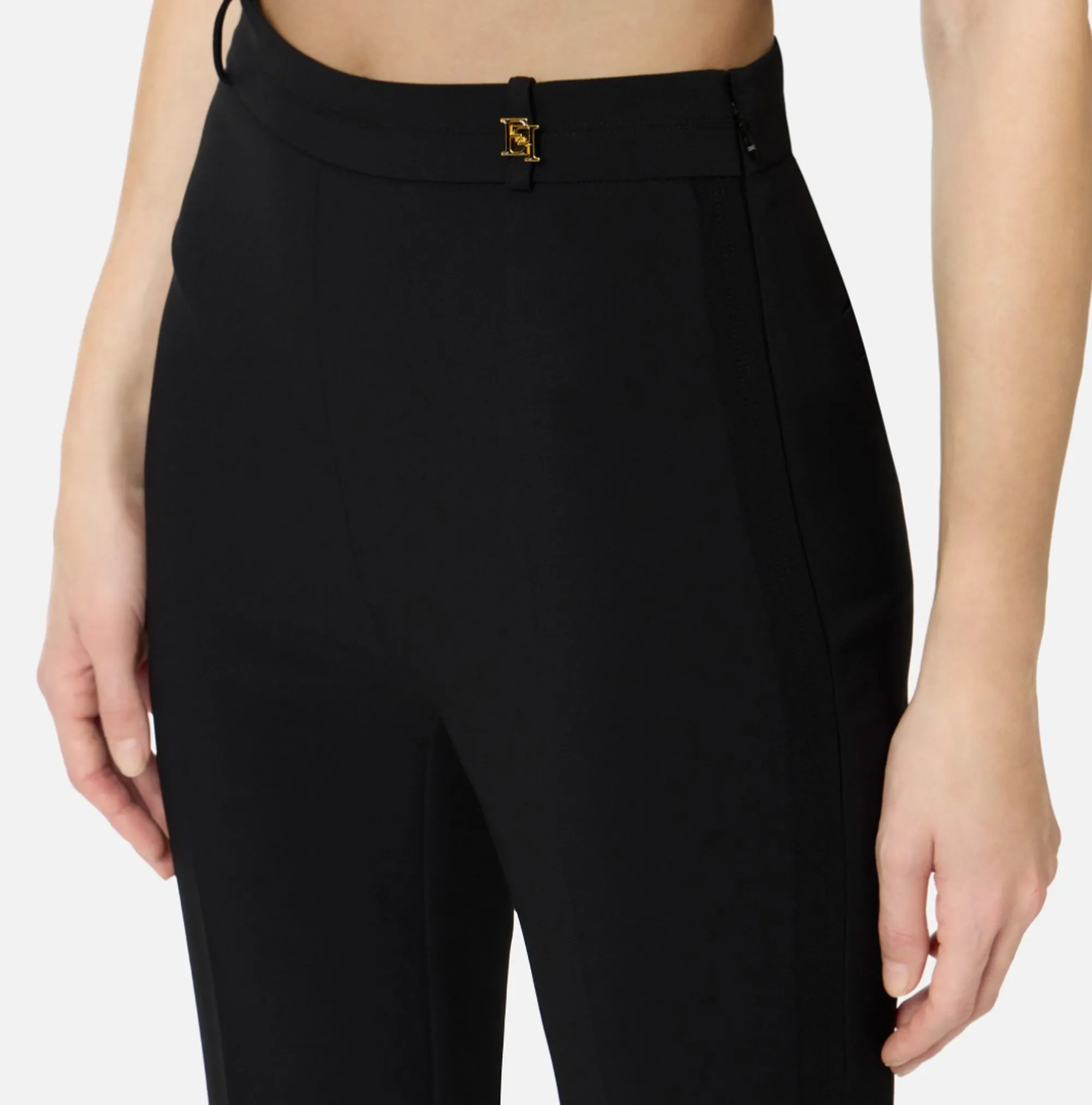 Elisabetta Franchi B'Double Stretch Crepe Trousers With Charm Logo' Black Pa16861E2 172430