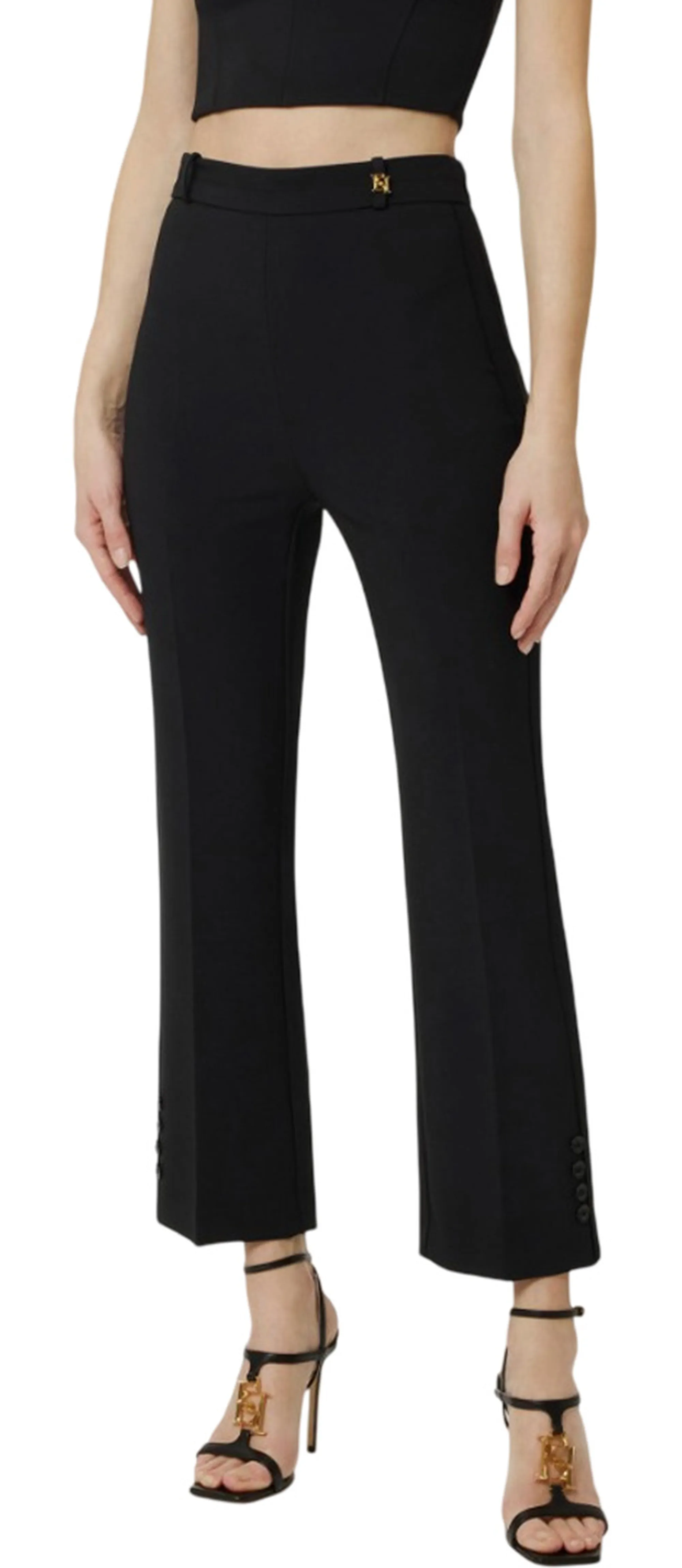 Elisabetta Franchi B'Double Stretch Crepe Trousers With Charm Logo' Black Pa16861E2 177870