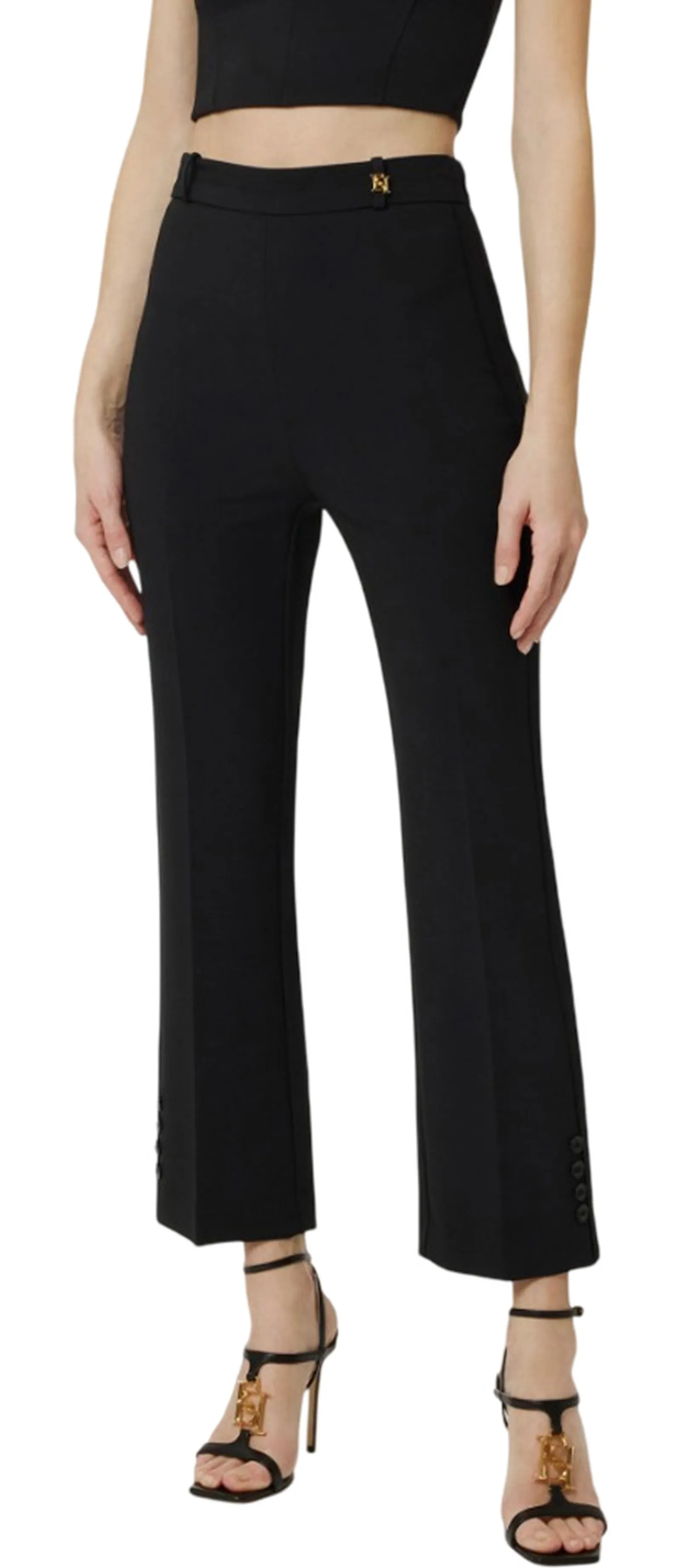 Elisabetta Franchi Pantalone In Doppio Crepe Stretch Con Logo Charm Nero Pa16861E2 177870