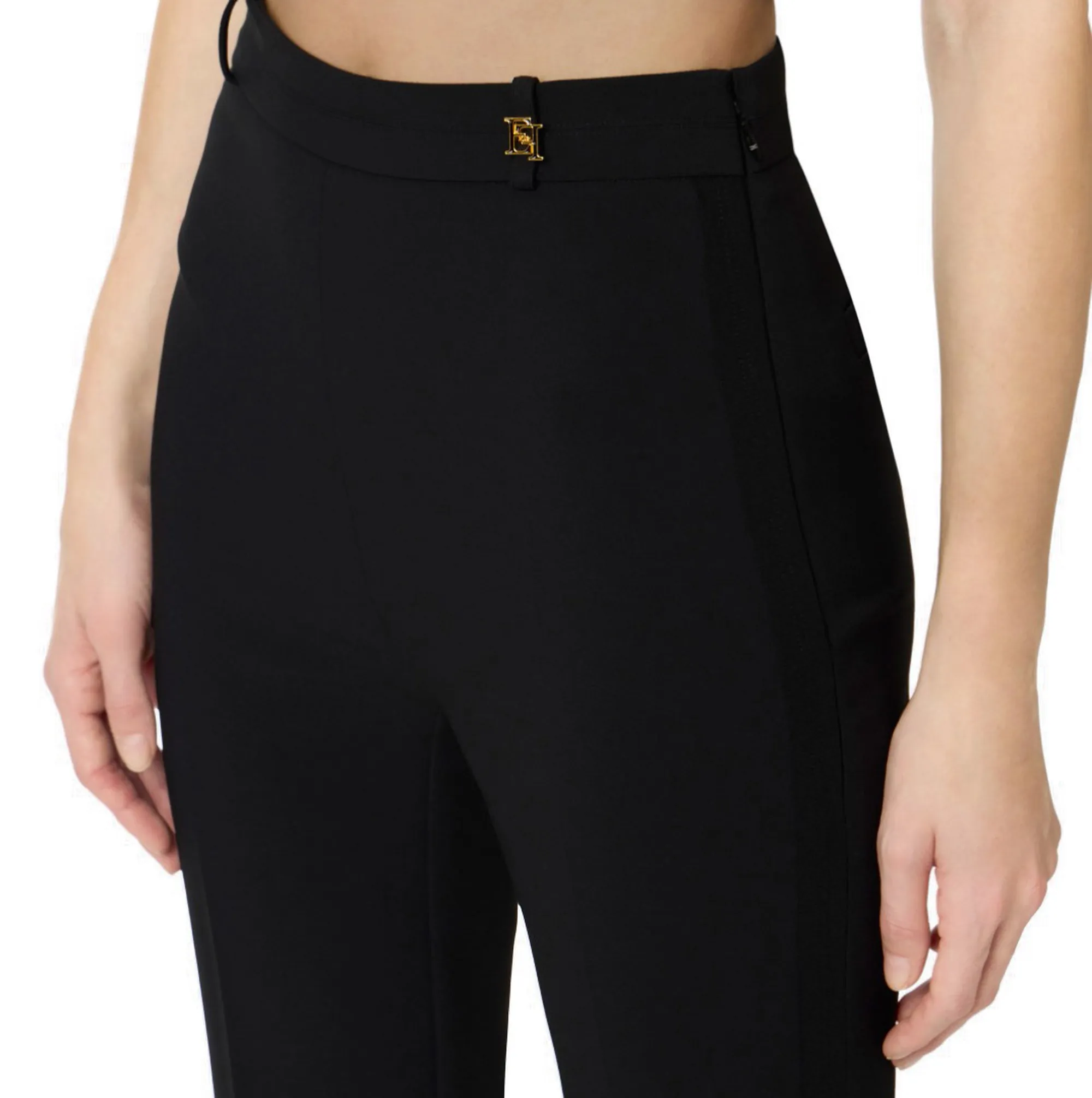 Elisabetta Franchi B'Double Stretch Crepe Trousers With Charm Logo' Black Pa16861E2 177872