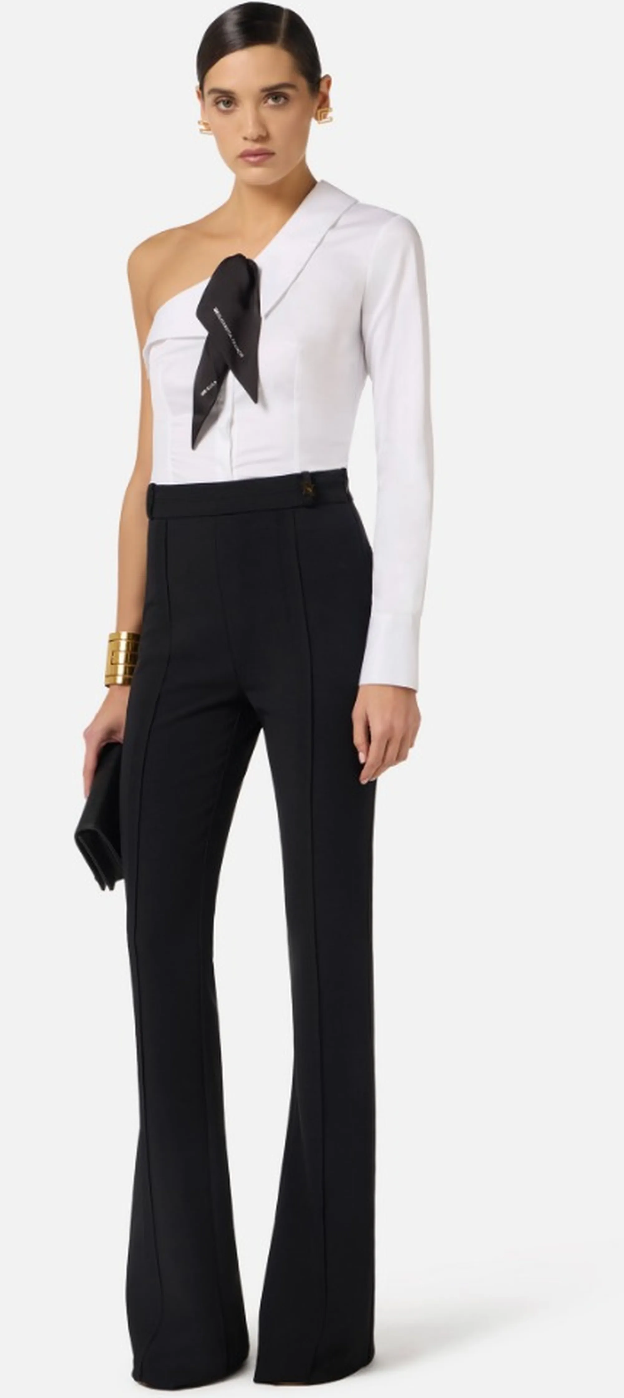 Elisabetta Franchi B'Double Stretch Crepe Trousers With Charm Logo' Black Pa16961E2 171996