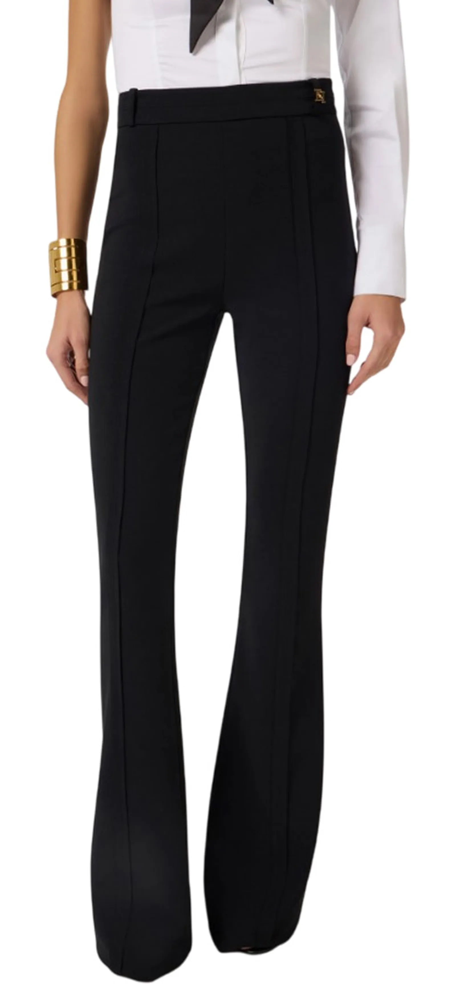 Elisabetta Franchi Pantalone In Doppio Crepe Stretch Con Logo Charm Nero Pa16961E2 177847