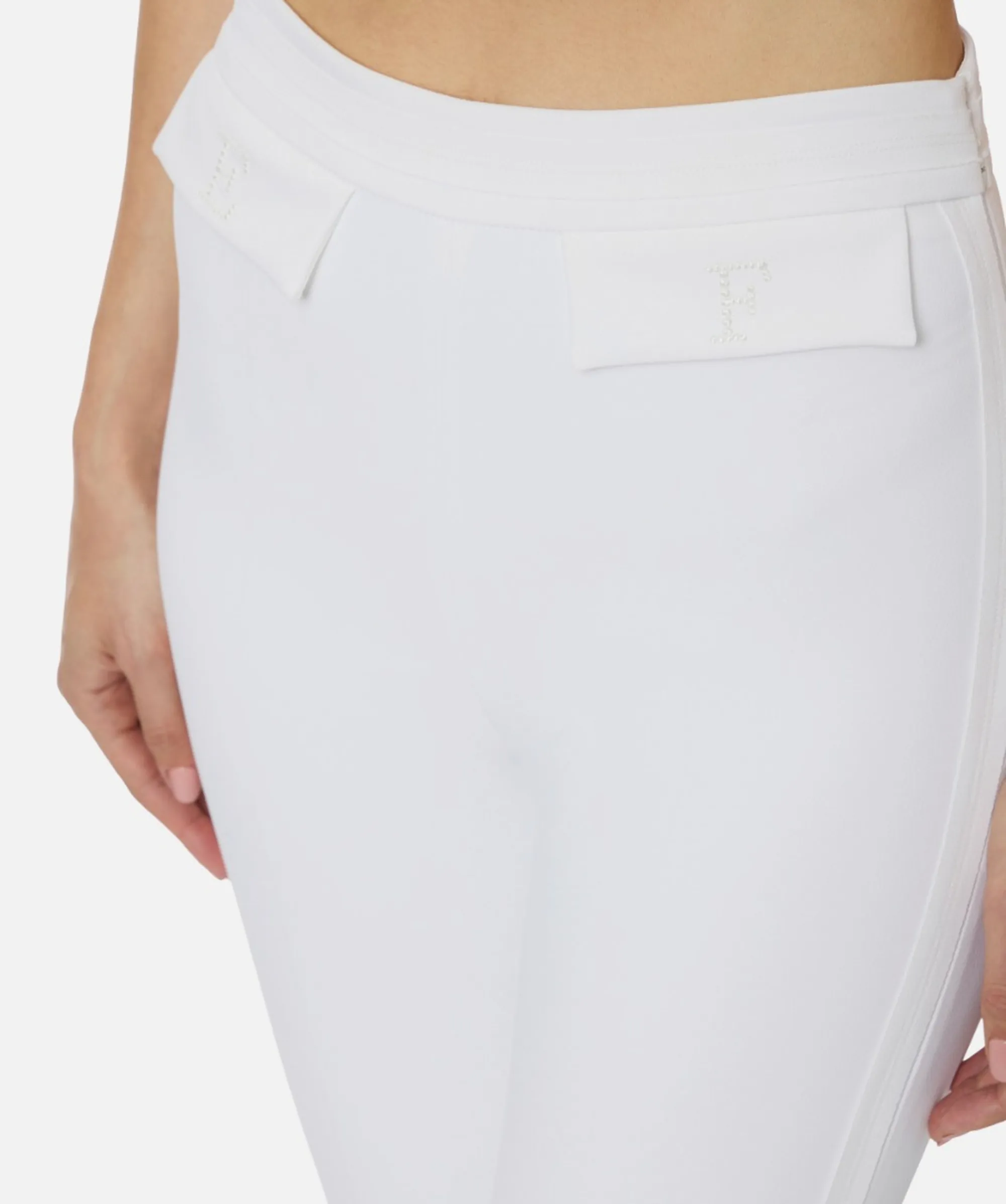 Elisabetta Franchi B'Double Stretch Crepe Trousers With Embroidered Logo' Ivory Pa17061E2 172014