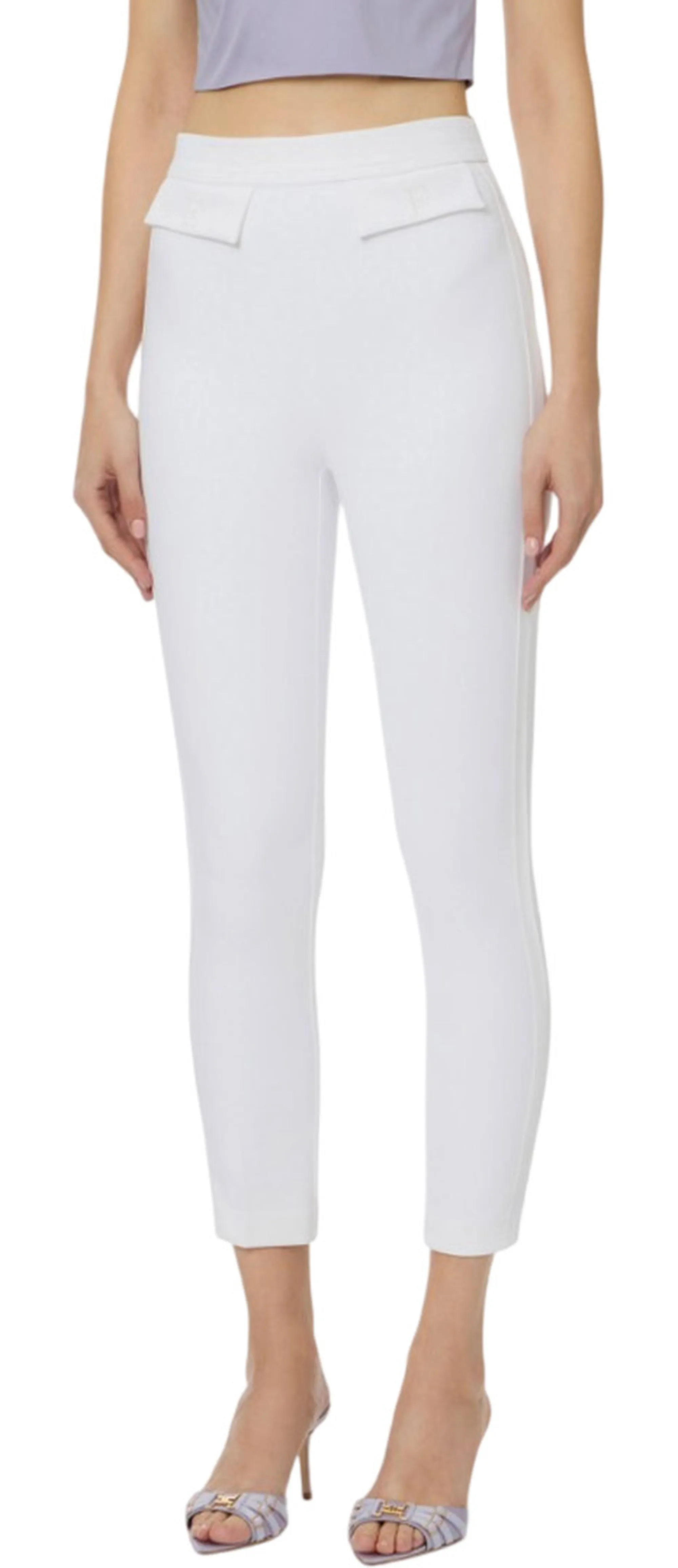 Elisabetta Franchi B'Double Stretch Crepe Trousers With Embroidered Logo' Ivory Pa17061E2 177826