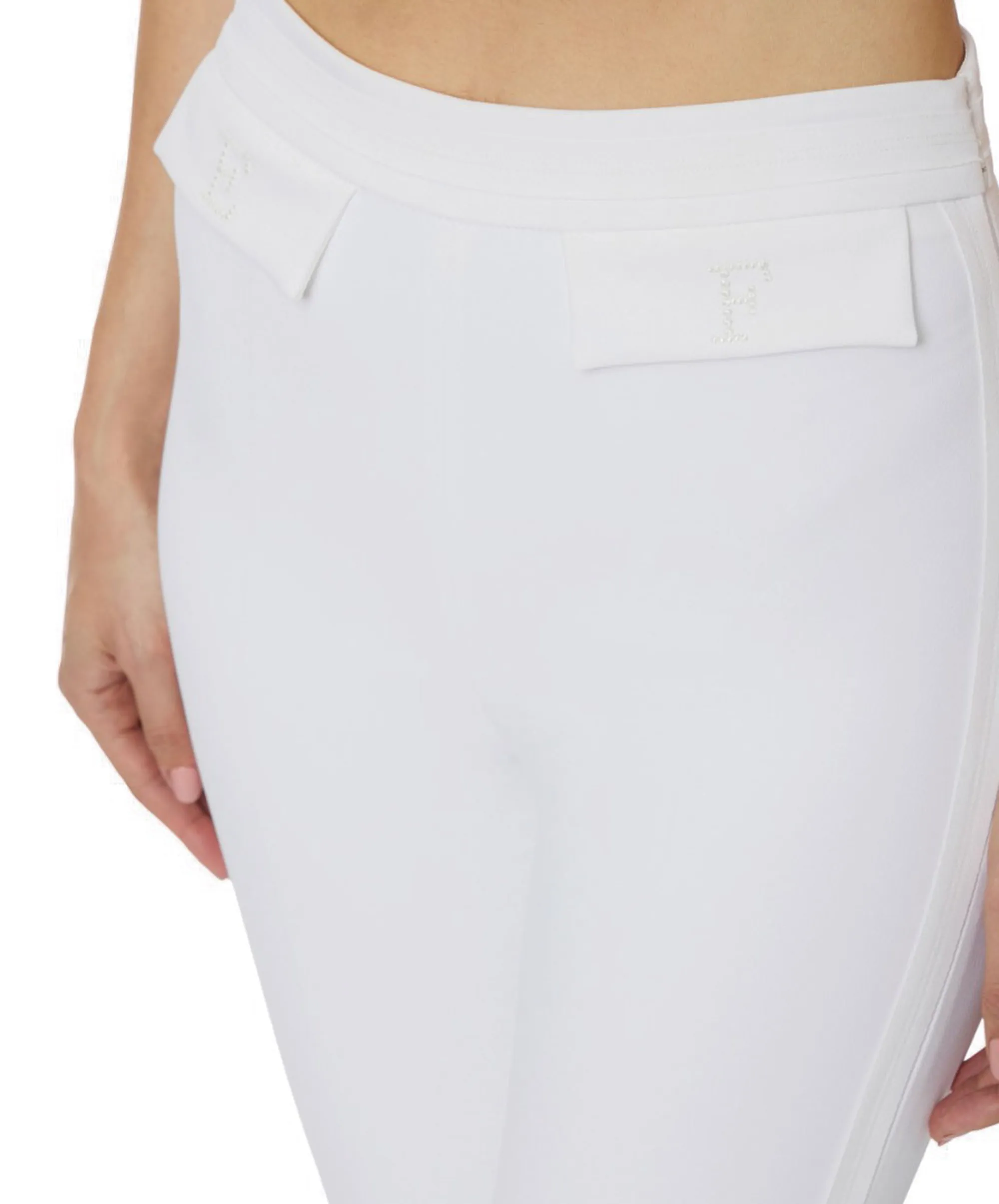 Elisabetta Franchi B'Double Stretch Crepe Trousers With Embroidered Logo' Ivory Pa17061E2 177827