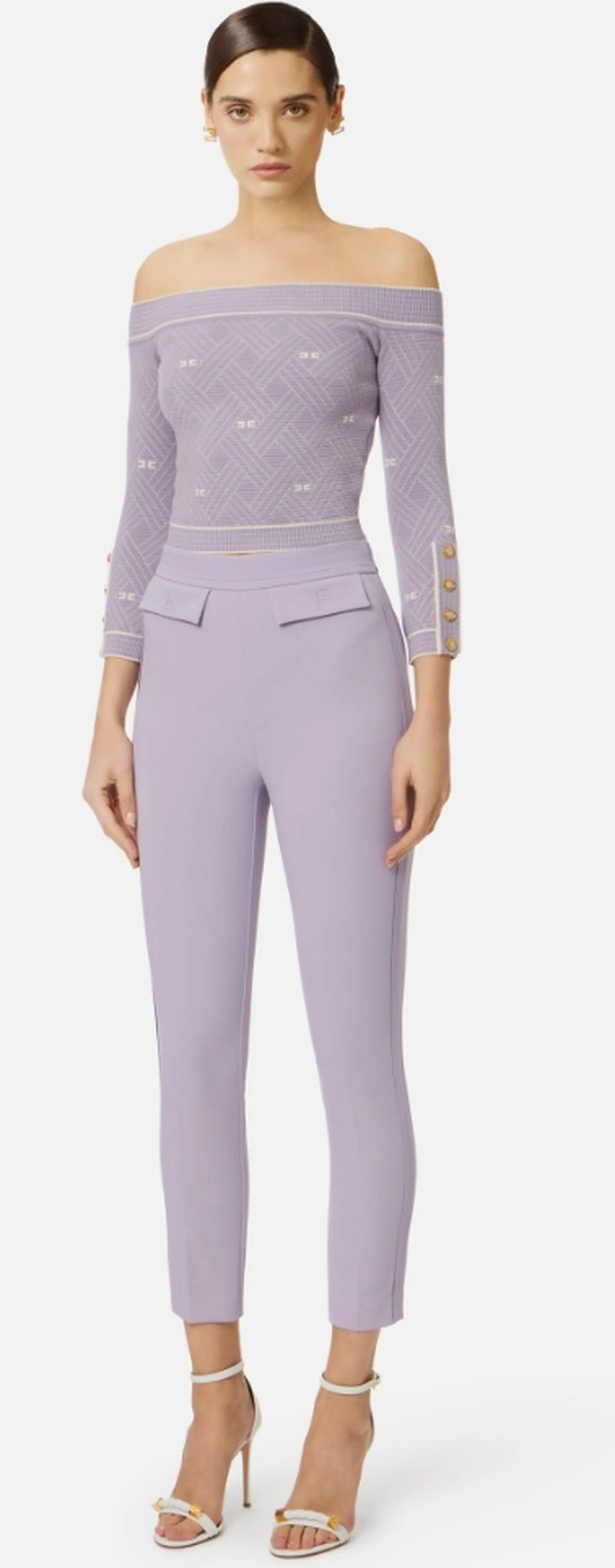 Elisabetta Franchi B'Double Stretch Crepe Trousers With Embroidered Logo' Small Pa17061E2 172017