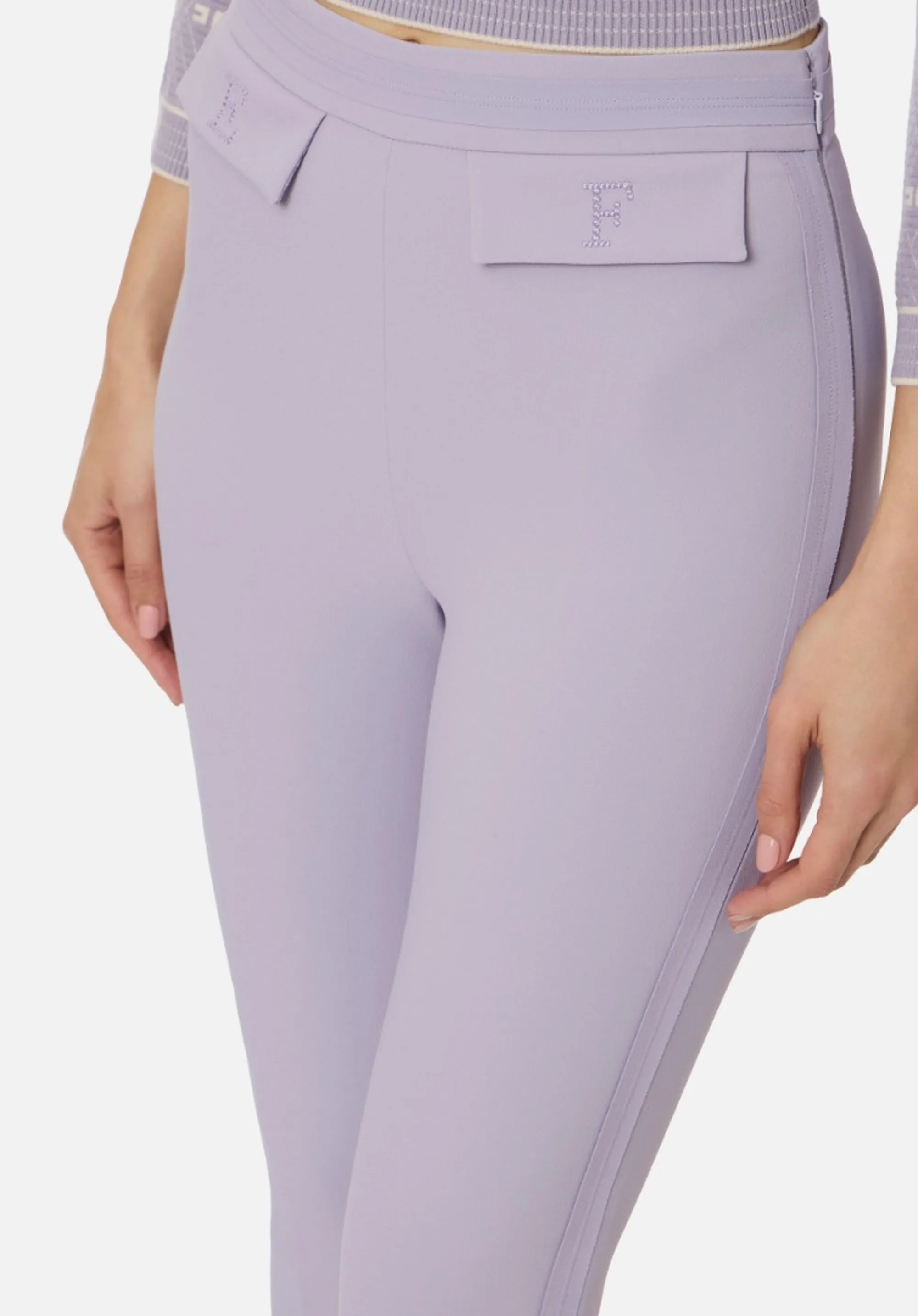 Elisabetta Franchi B'Double Stretch Crepe Trousers With Embroidered Logo' Small Pa17061E2 172018