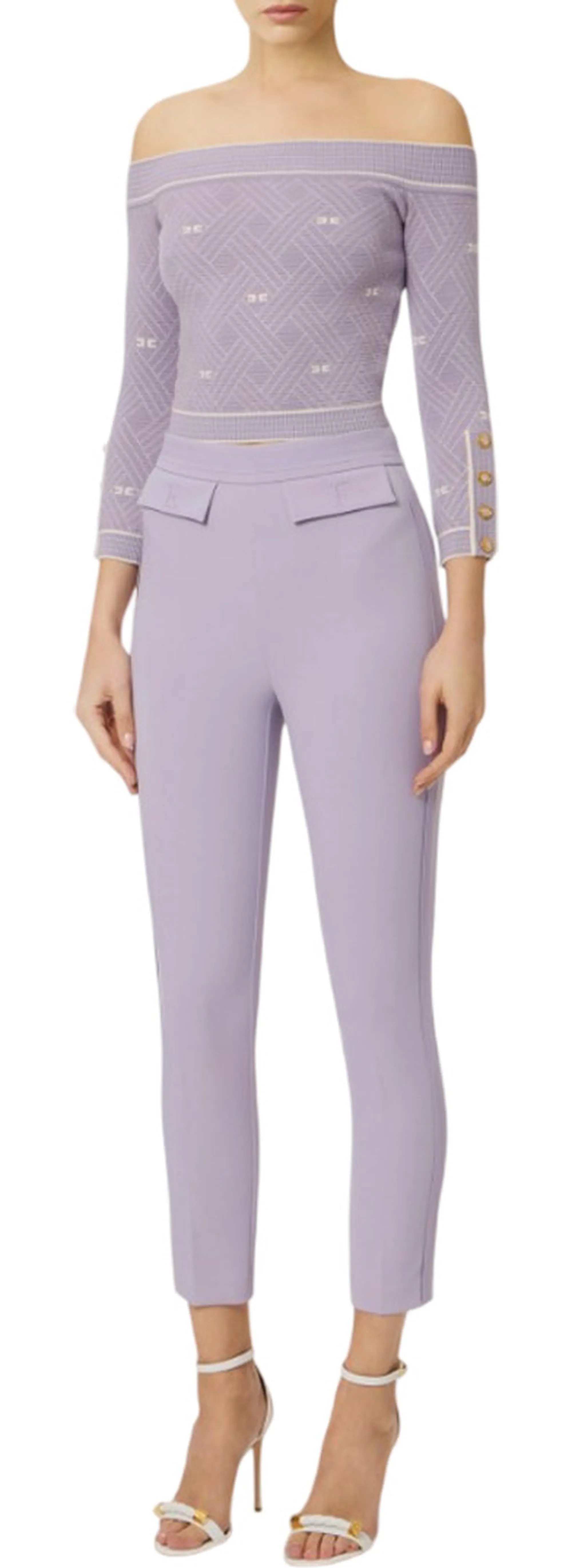 Elisabetta Franchi B'Double Stretch Crepe Trousers With Embroidered Logo' Small Pa17061E2 177831