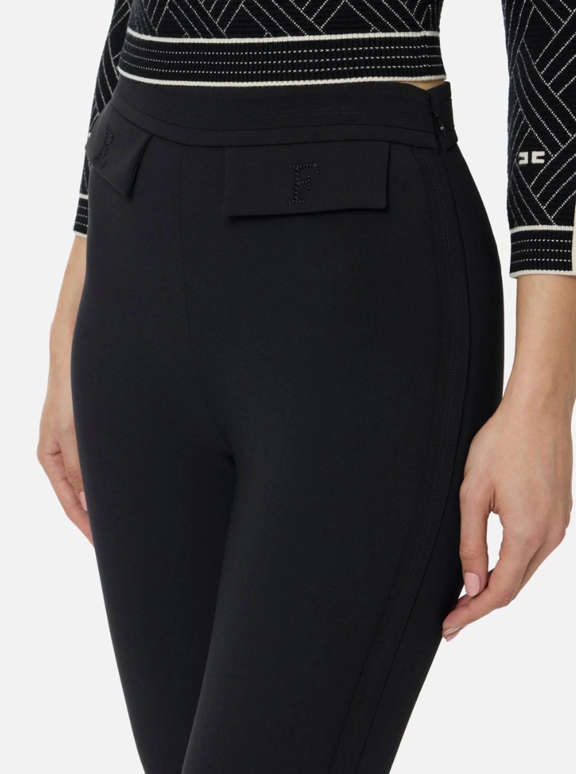 Elisabetta Franchi B'Double Stretch Crepe Trousers With Embroidered Logo' Black Pa17061E2 172010