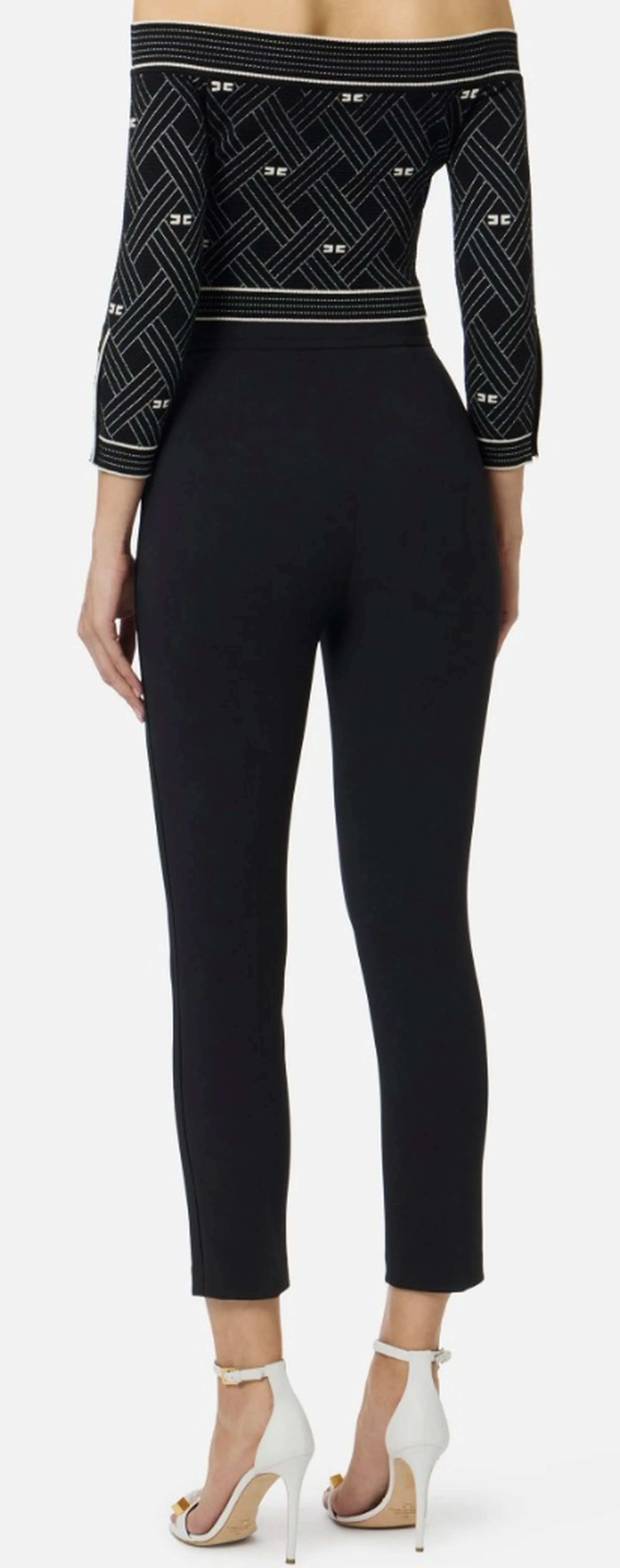 Elisabetta Franchi B'Double Stretch Crepe Trousers With Embroidered Logo' Black Pa17061E2 172011