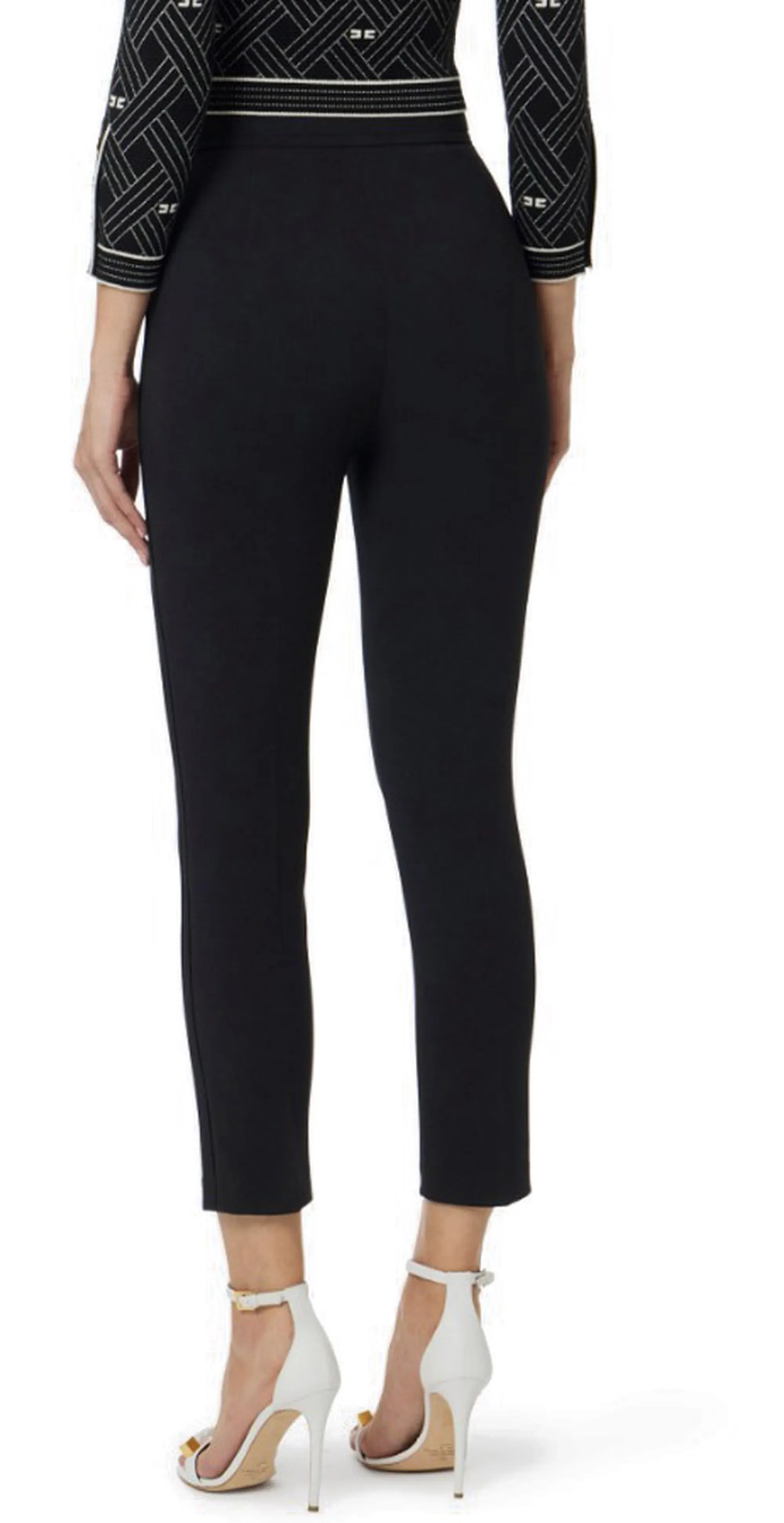 Elisabetta Franchi B'Double Stretch Crepe Trousers With Embroidered Logo' Black Pa17061E2 177823