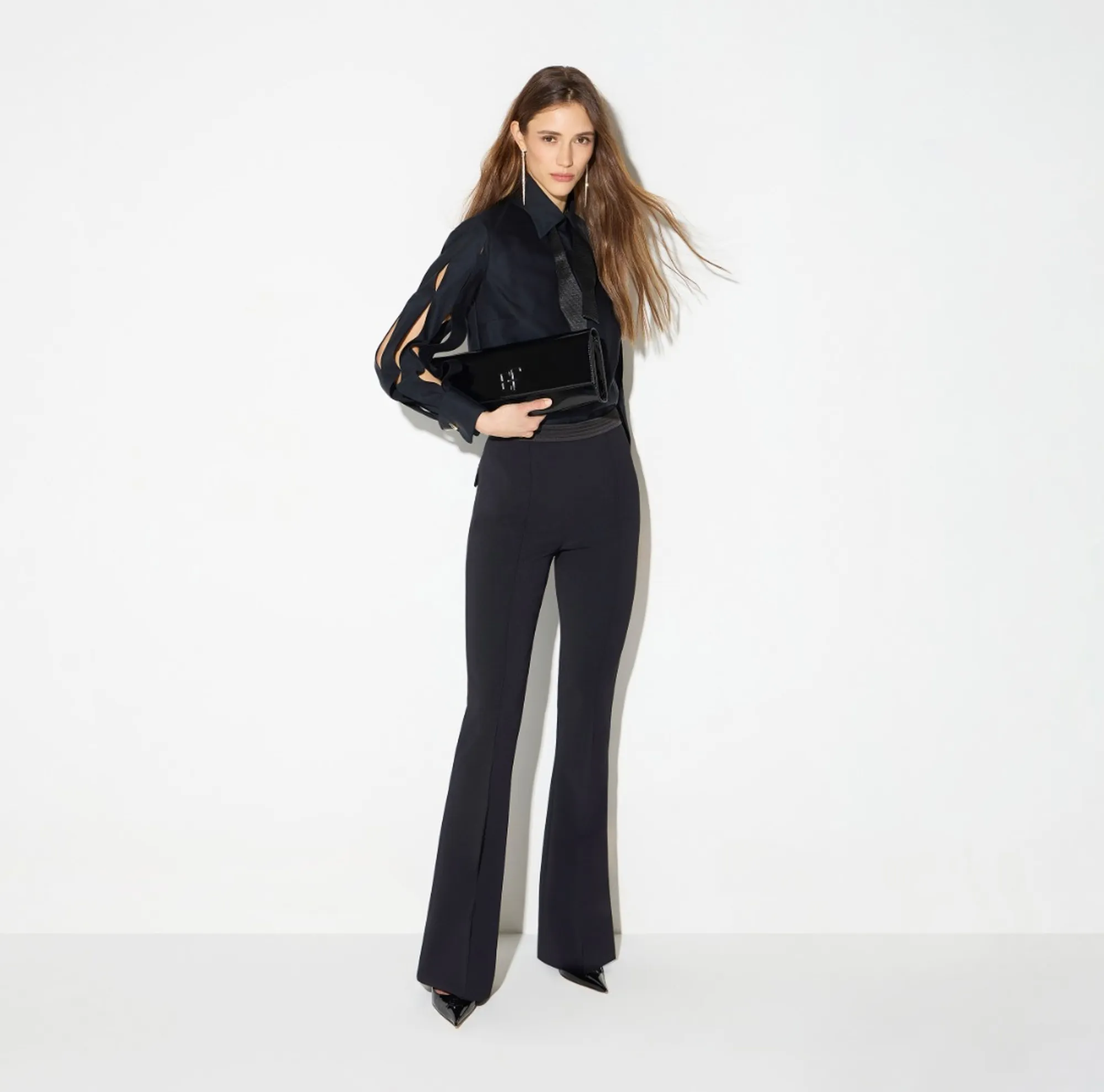 Elisabetta Franchi B'Double Stretch Crepe And Satin Trousers' Black Pa19366E2 193184