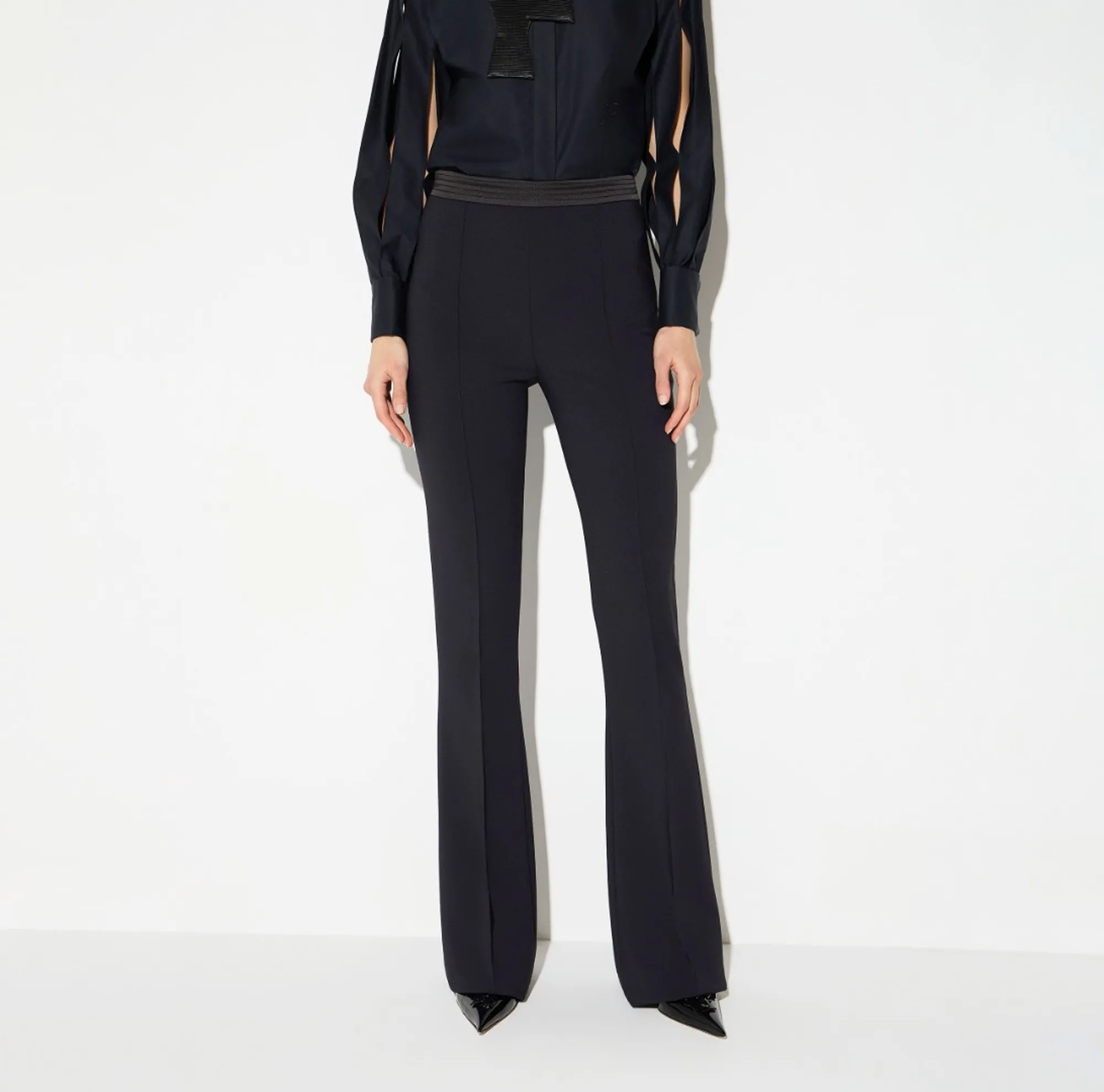 Elisabetta Franchi B'Double Stretch Crepe And Satin Trousers' Black Pa19366E2 193185
