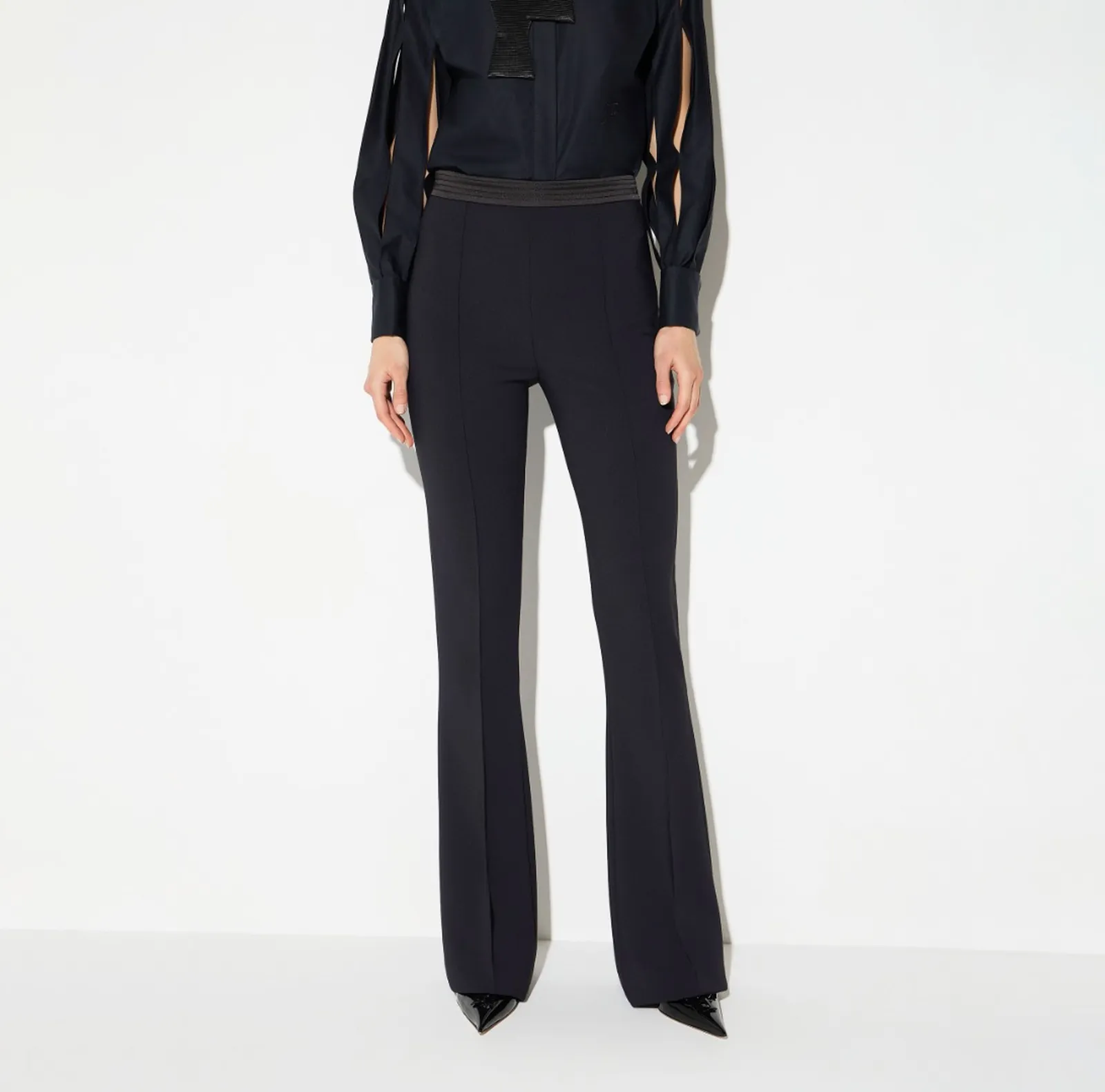 Elisabetta Franchi Pantalone In Doppio Crepe Stretch E Raso Nero Pa19366E2 193185