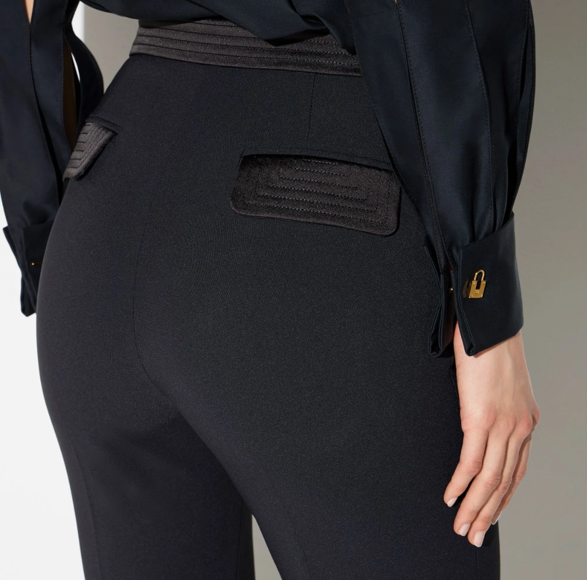 Elisabetta Franchi B'Double Stretch Crepe And Satin Trousers' Black Pa19366E2 193186