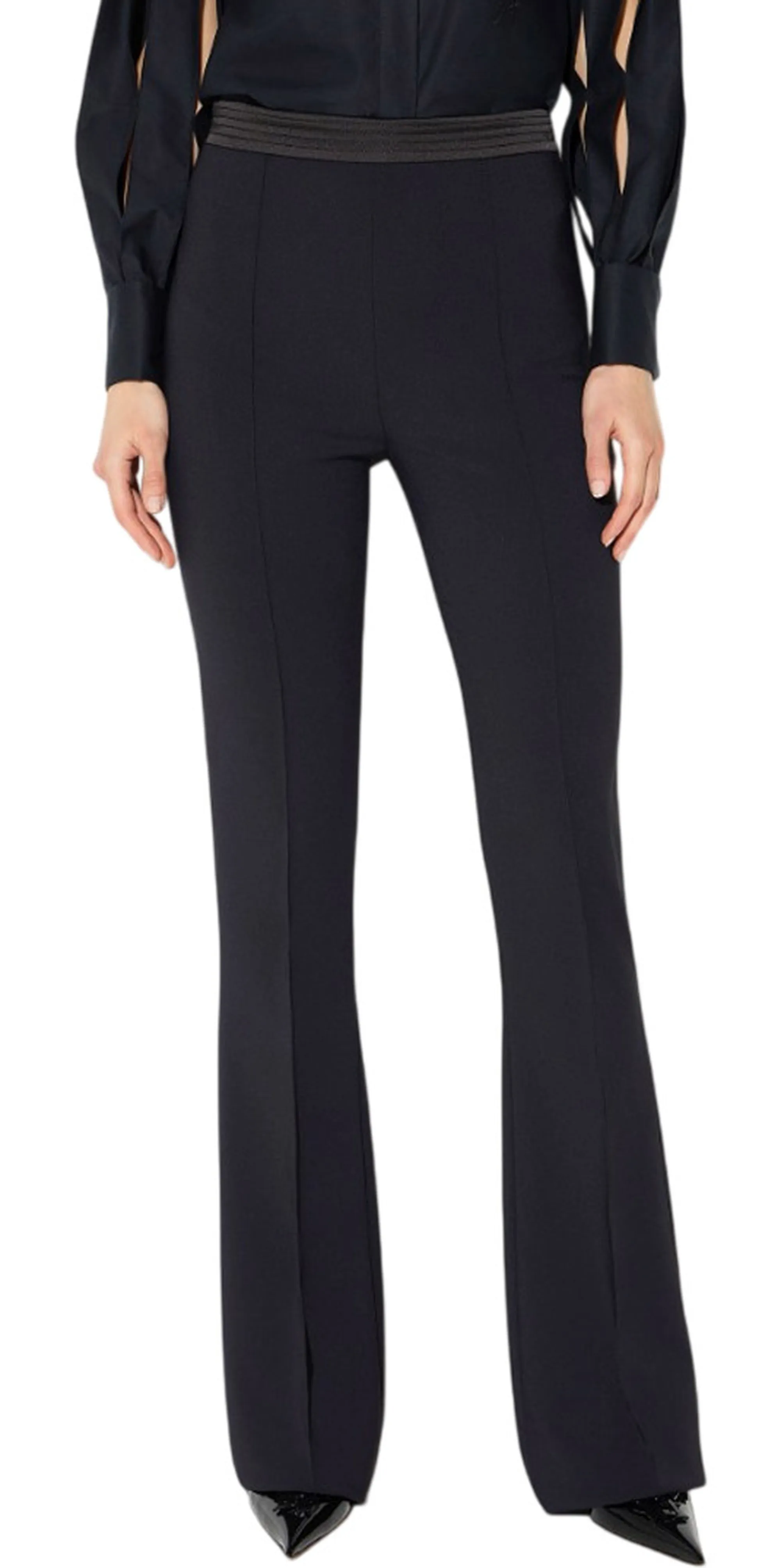 Elisabetta Franchi Pantalone In Doppio Crepe Stretch E Raso Nero Pa19366E2 195632