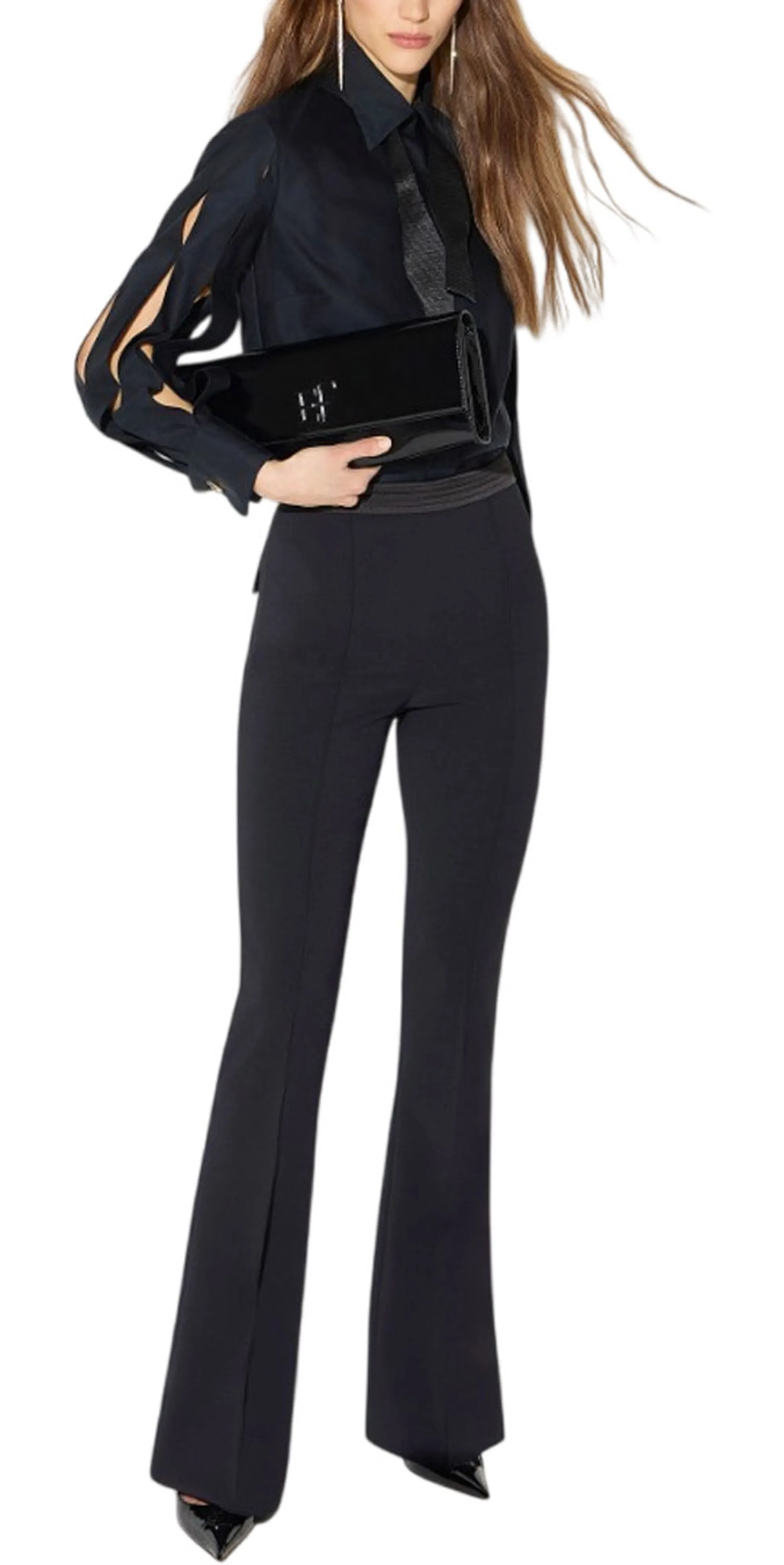 Elisabetta Franchi Pantalone In Doppio Crepe Stretch E Raso Nero Pa19366E2 195634