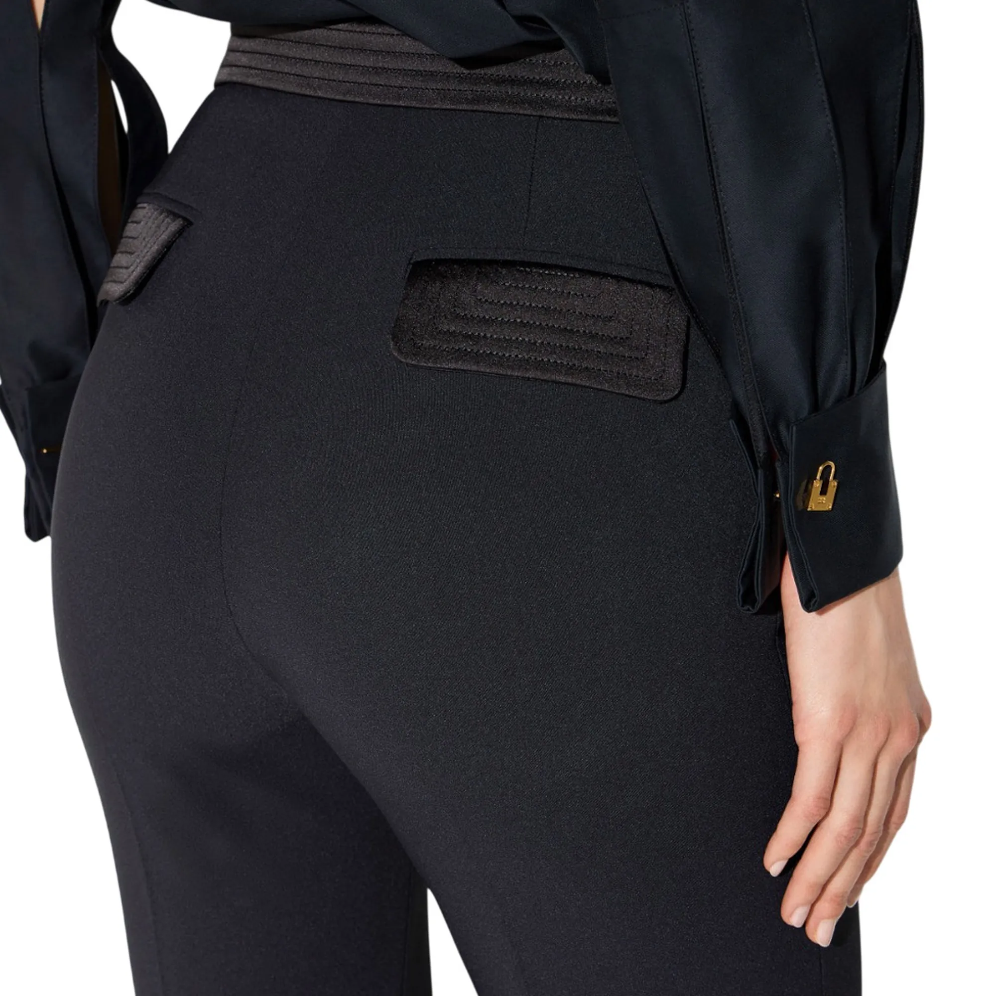 Elisabetta Franchi Pantalone In Doppio Crepe Stretch E Raso Nero Pa19366E2 195635
