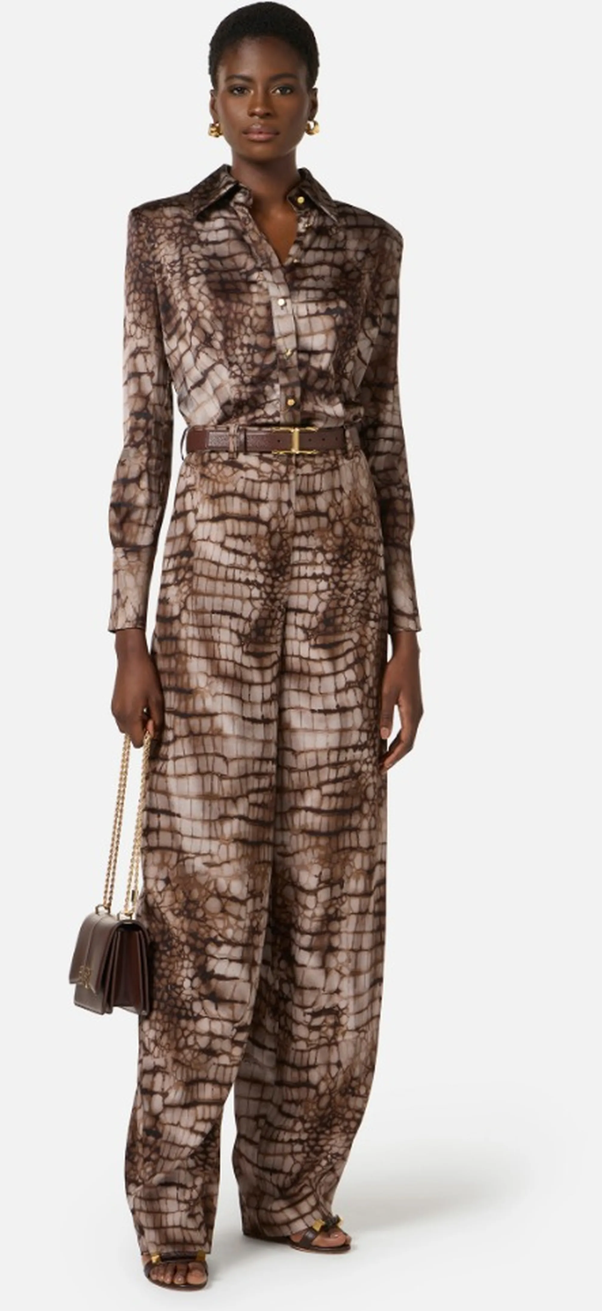 Elisabetta Franchi B'Lightweight Jersey Trousers With Alligator Print' Cacao Pa16261E2 172293