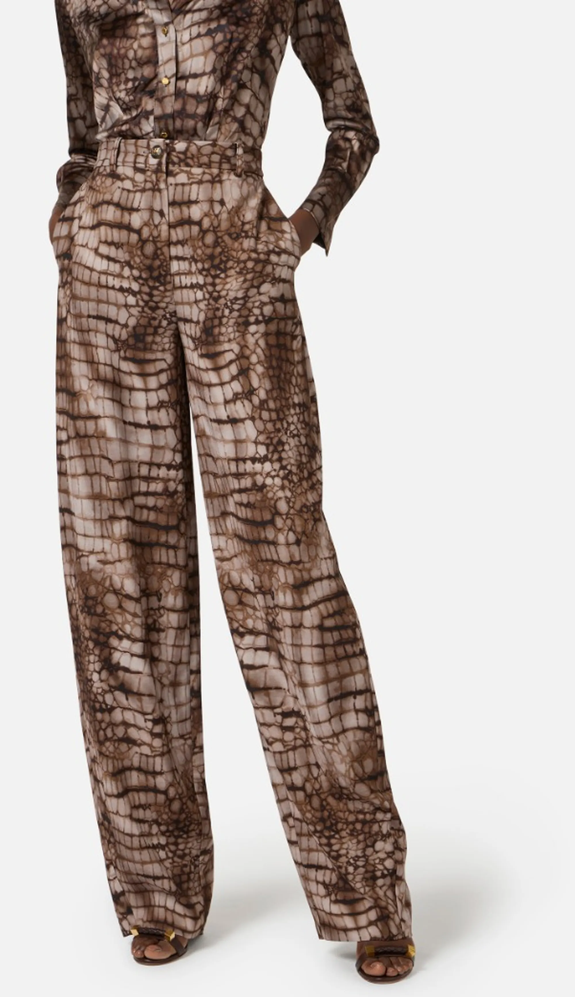 Elisabetta Franchi B'Lightweight Jersey Trousers With Alligator Print' Cacao Pa16261E2 172294
