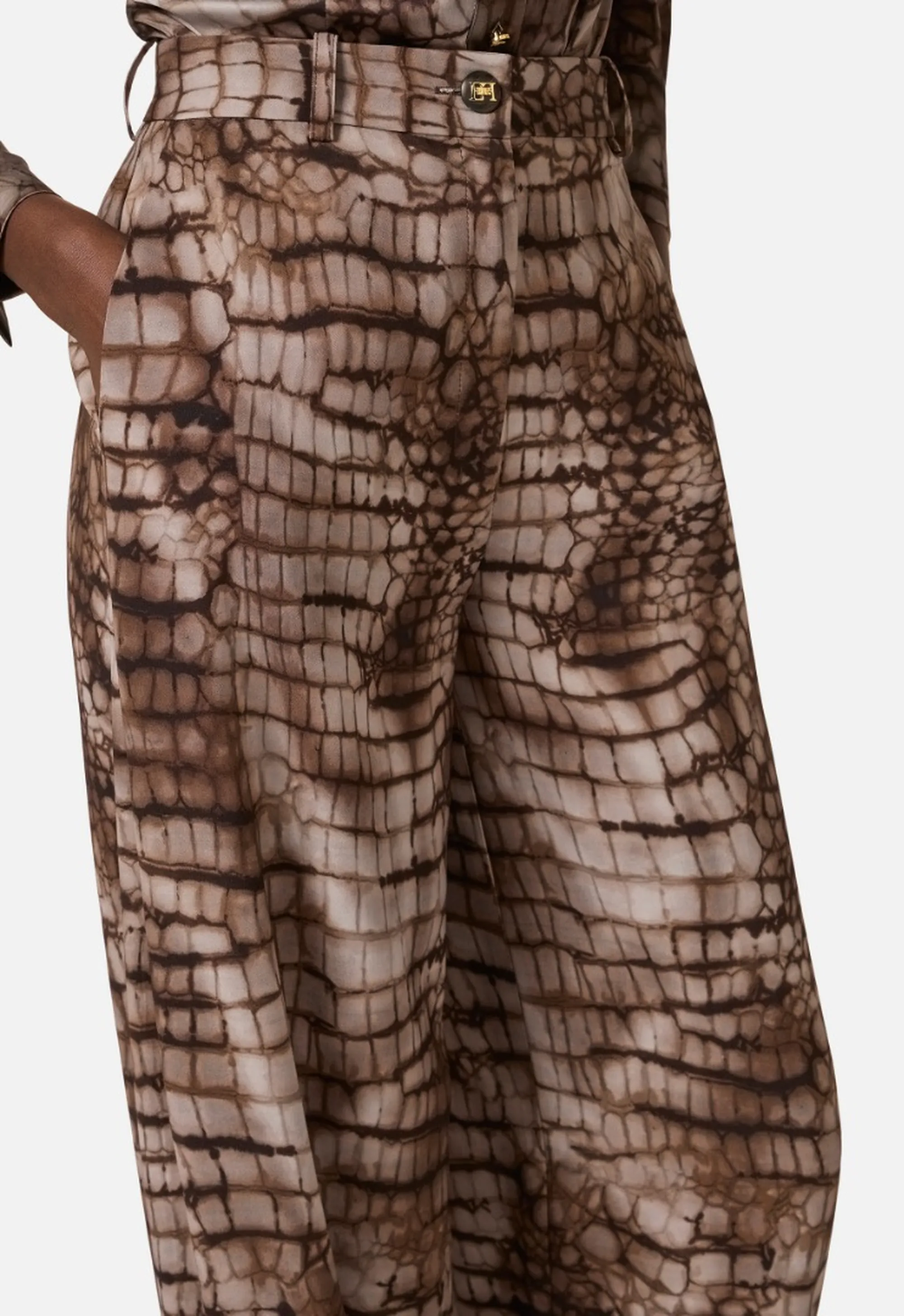 Elisabetta Franchi B'Lightweight Jersey Trousers With Alligator Print' Cacao Pa16261E2 172295