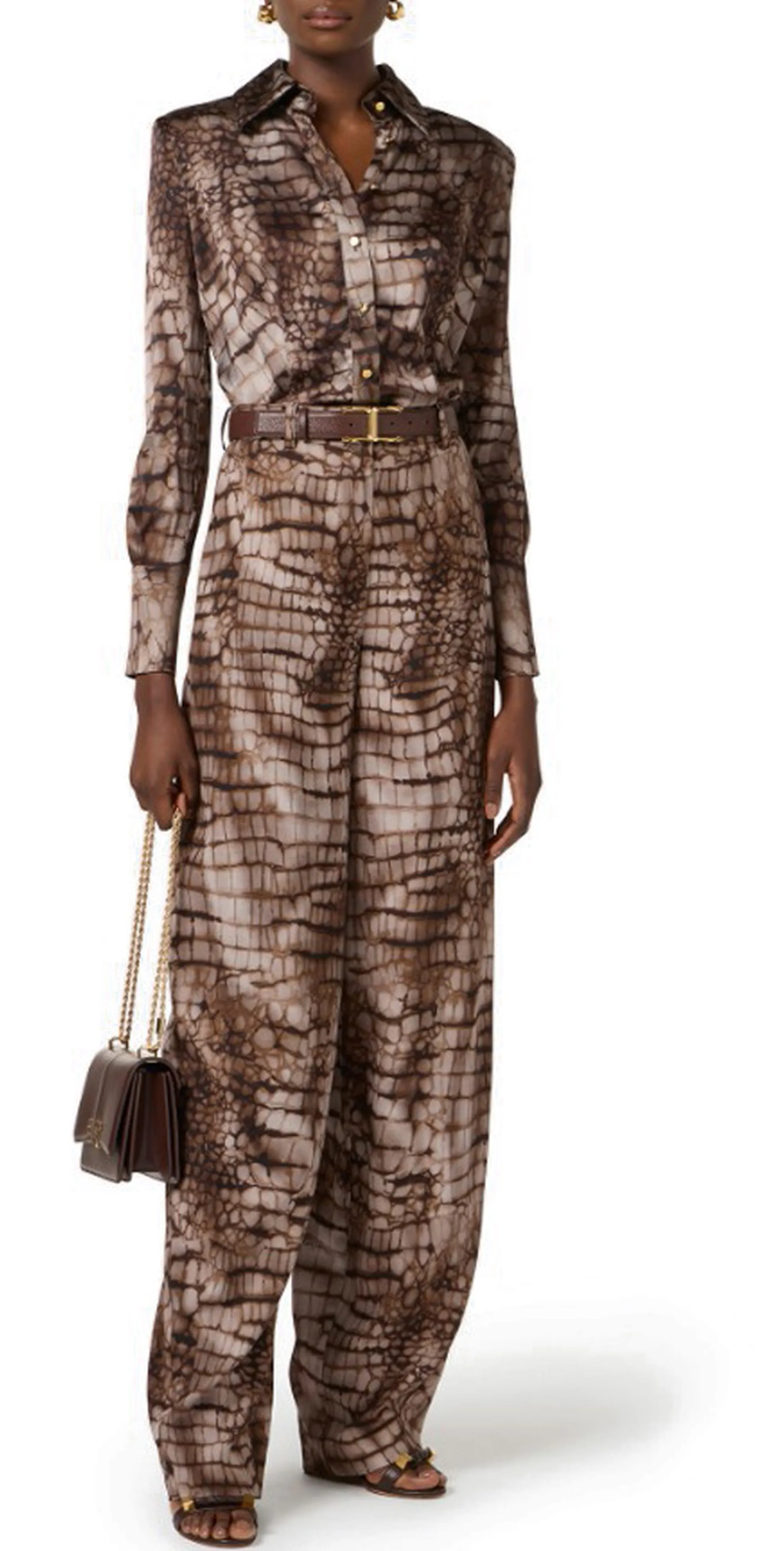 Elisabetta Franchi B'Lightweight Jersey Trousers With Alligator Print' Cacao Pa16261E2 178047