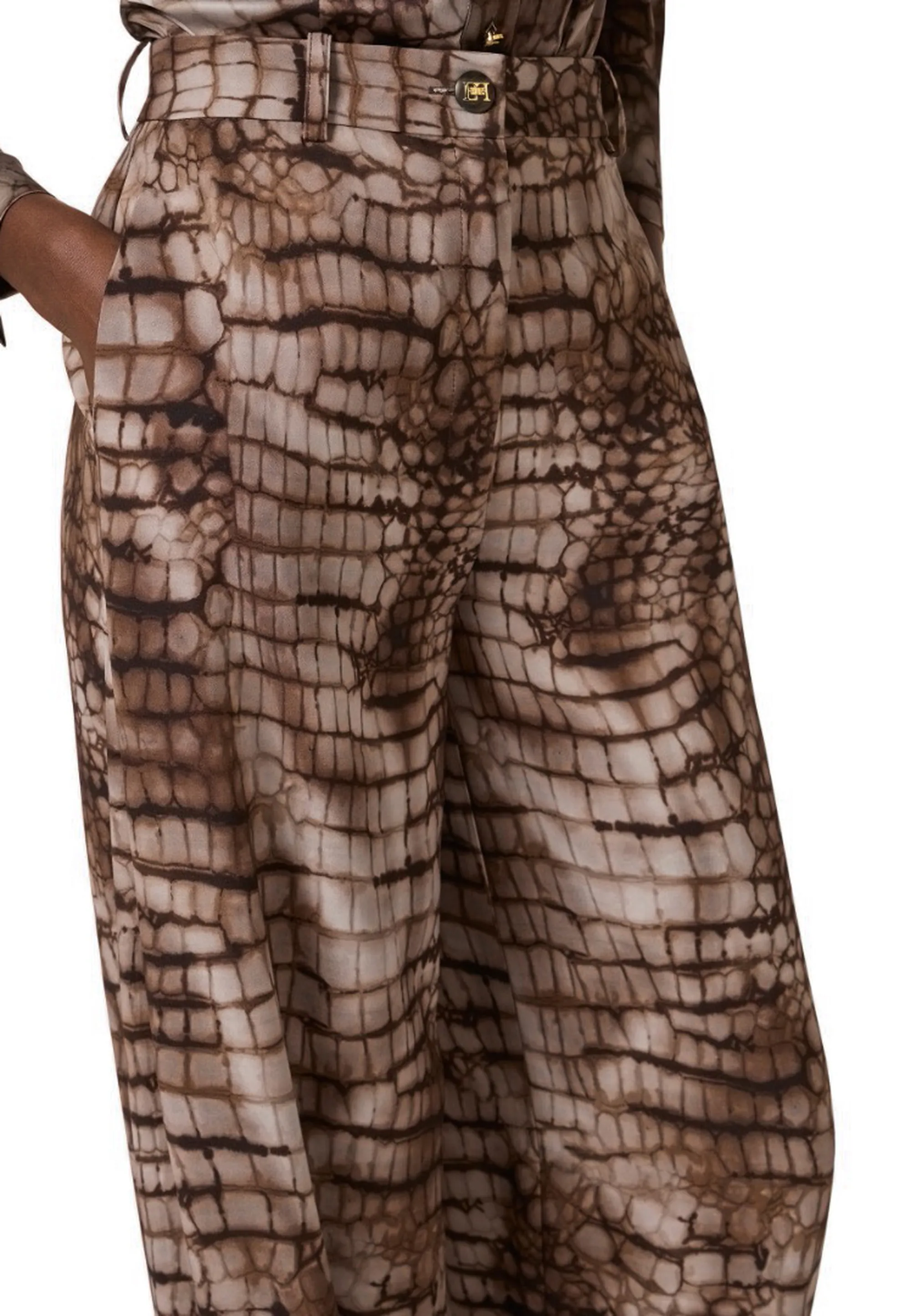 Elisabetta Franchi B'Lightweight Jersey Trousers With Alligator Print' Cacao Pa16261E2 178050