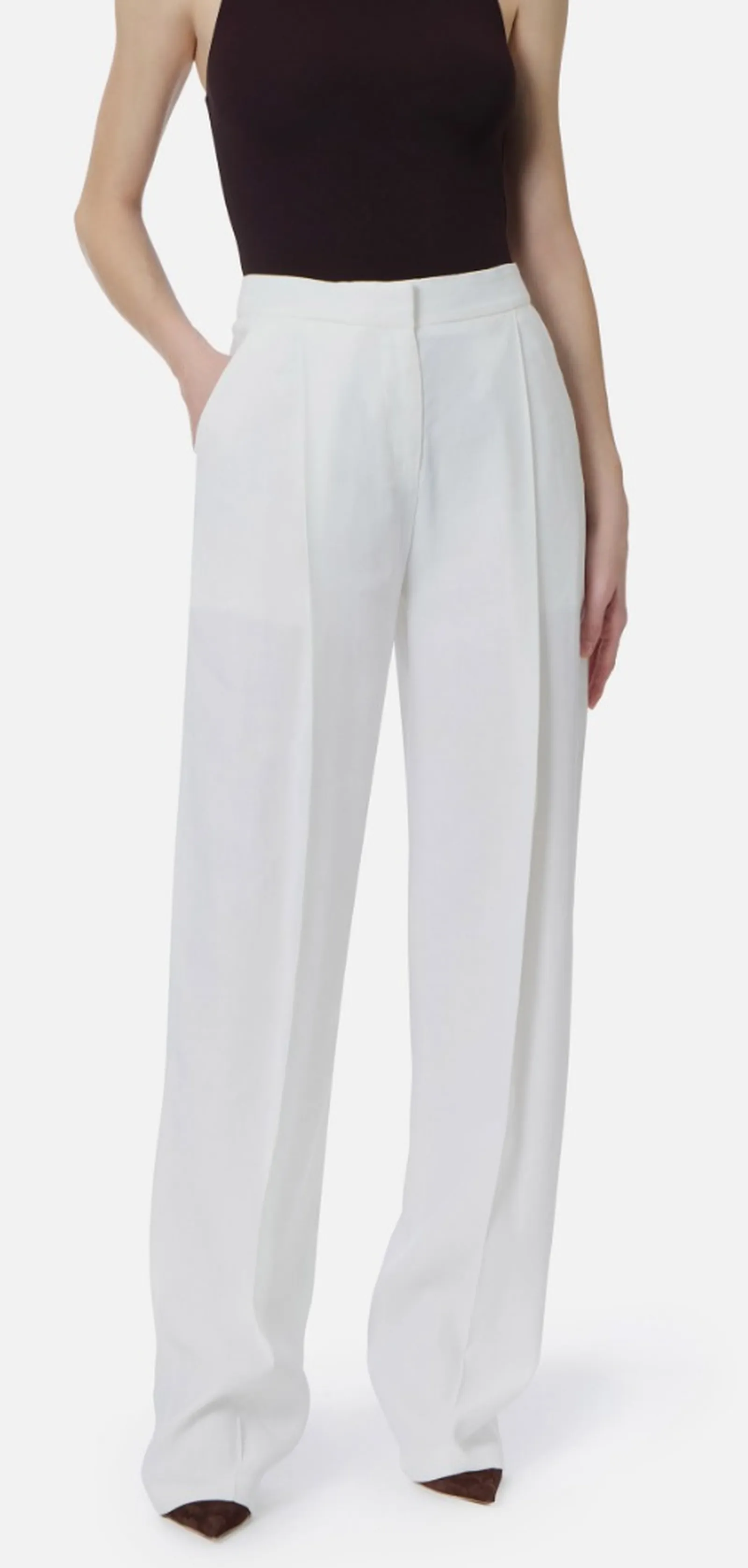 Elisabetta Franchi Pantalone In Misto Lino Avorio Pa17962E2 172093