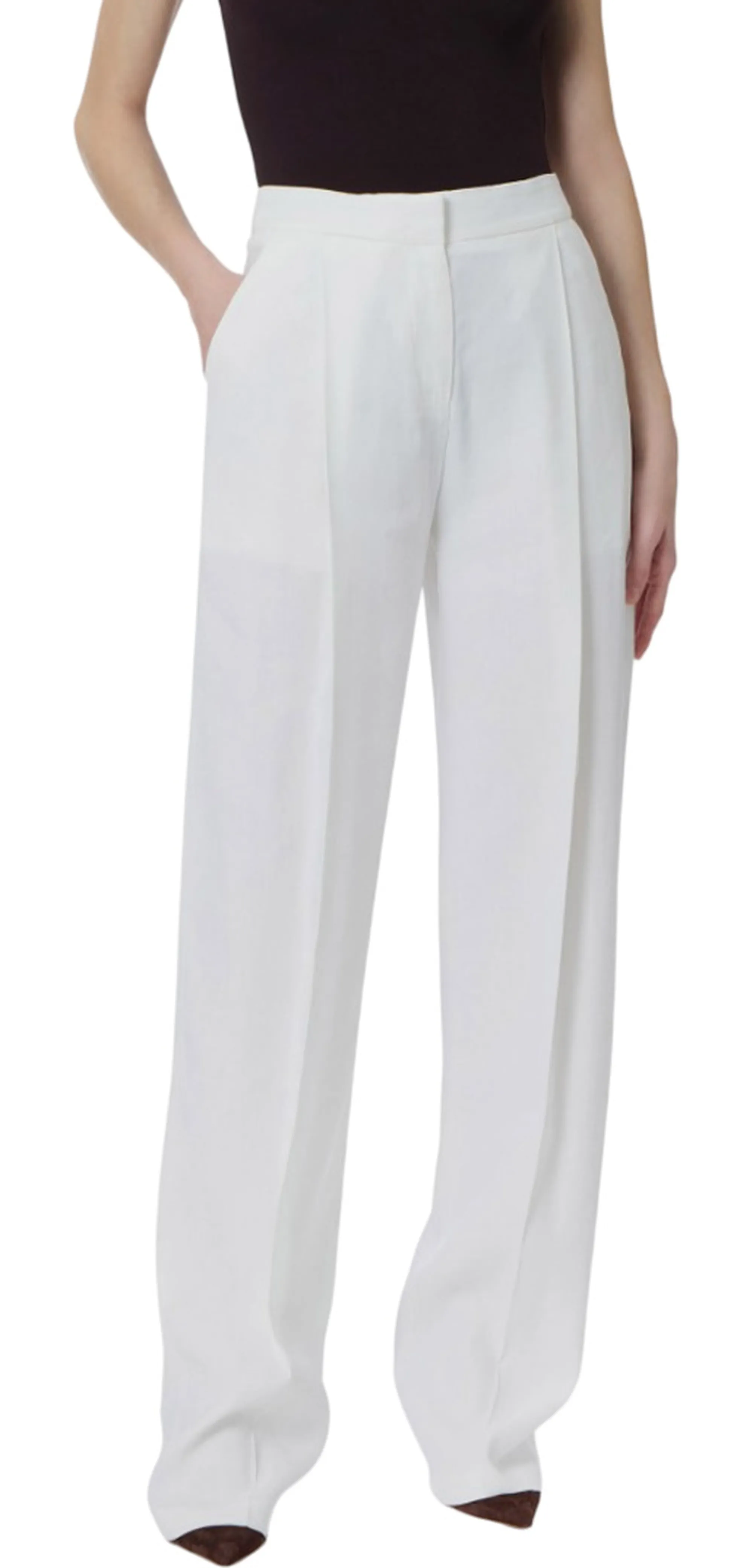 Elisabetta Franchi B'Linen Blend Trousers' Ivory Pa17962E2 177807